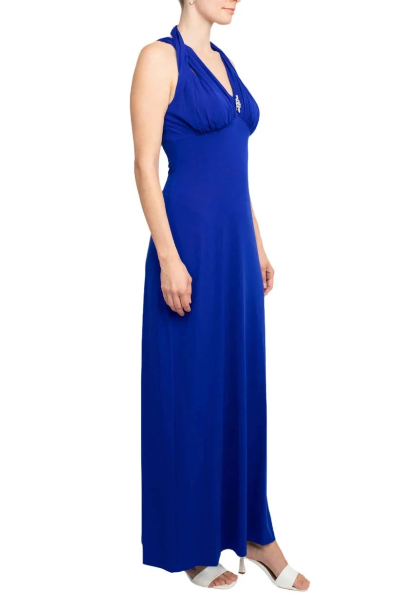 Elegant A-Line Halter Neck Sleeveless Cutout Back Floor Length Prom Dress
