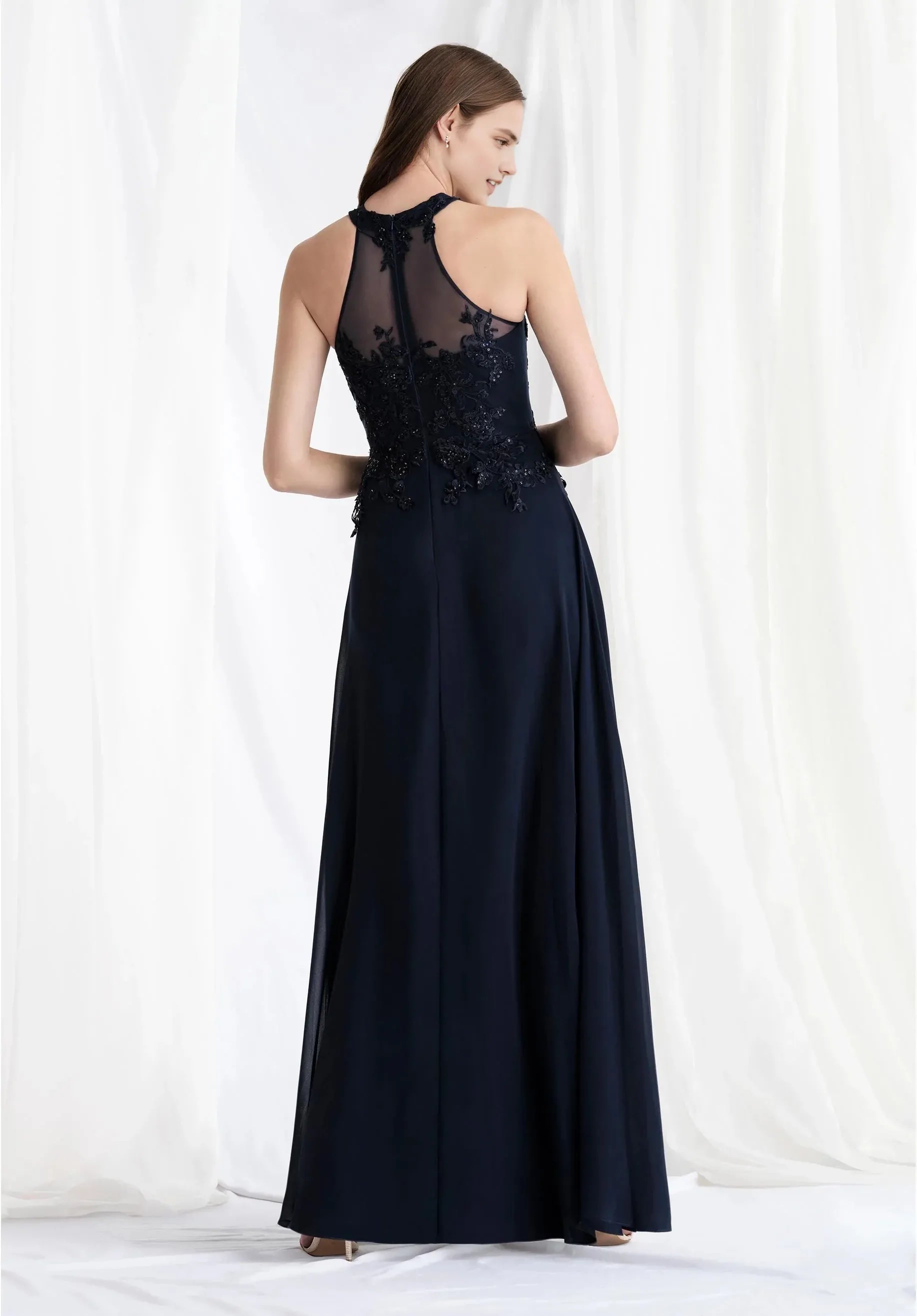 Elegant A-Line Halter Sleeveless Keyhole-Back Floor-Length Prom Dress