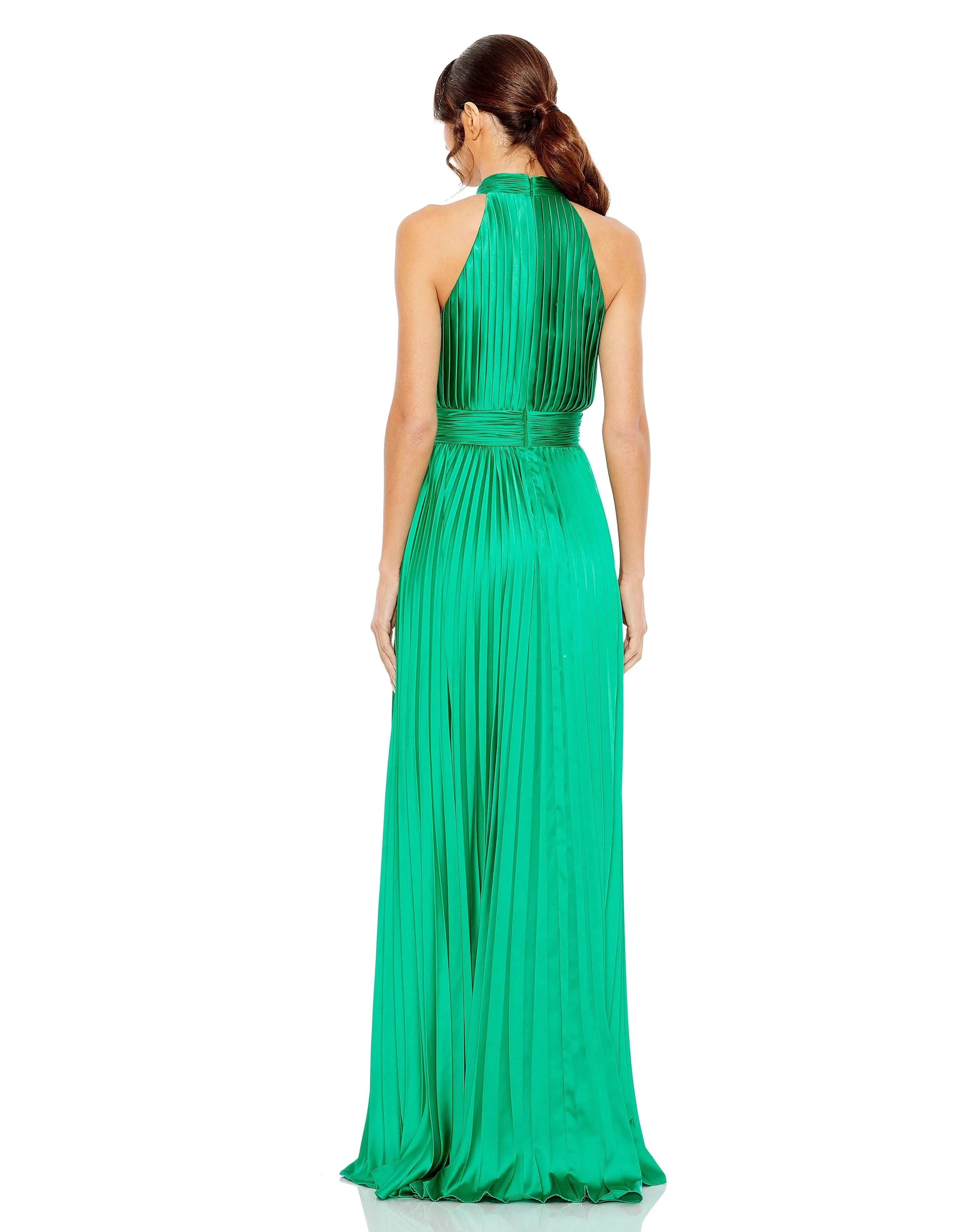 Elegant A-Line Halter Sleeveless Zipper-Back Floor-Length Pleated Prom Dress