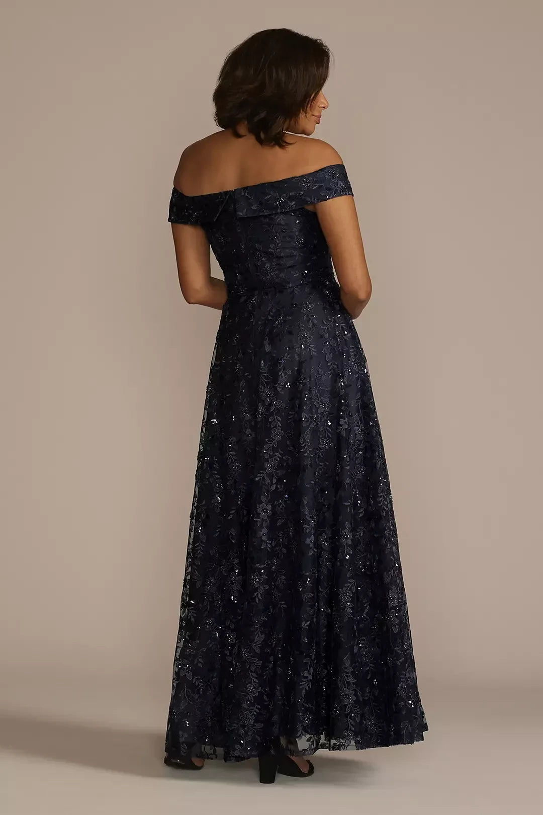 Elegant A Line Off Shoulder Cap Sleeve Lace Back Floor Length Mother of the Bride Dress