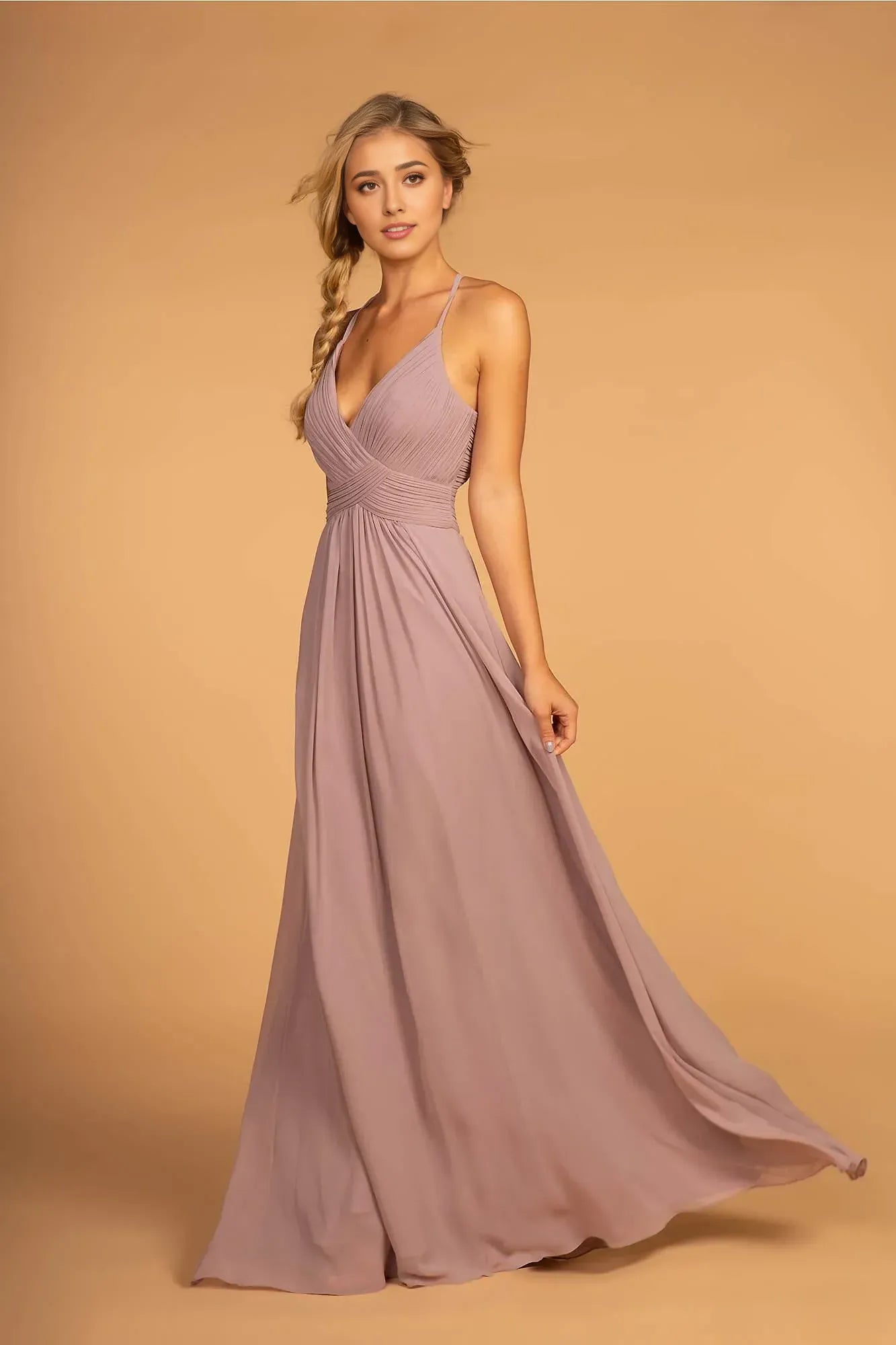 Elegant A-Line Plunging V Neck Spaghetti Strap Cutout Back Floor Length Prom Dress