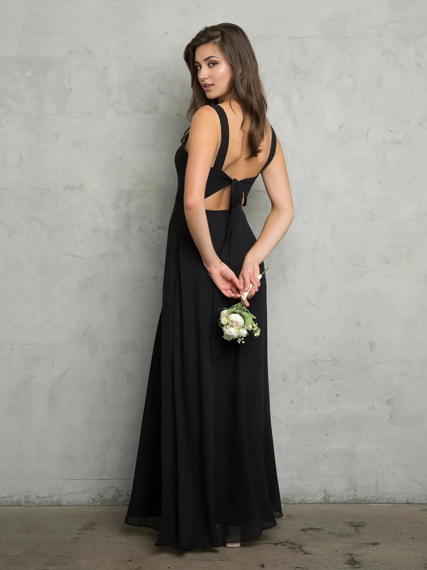 Elegant A-Line Square Neck Sleeveless Open Back Floor Length Prom Dress