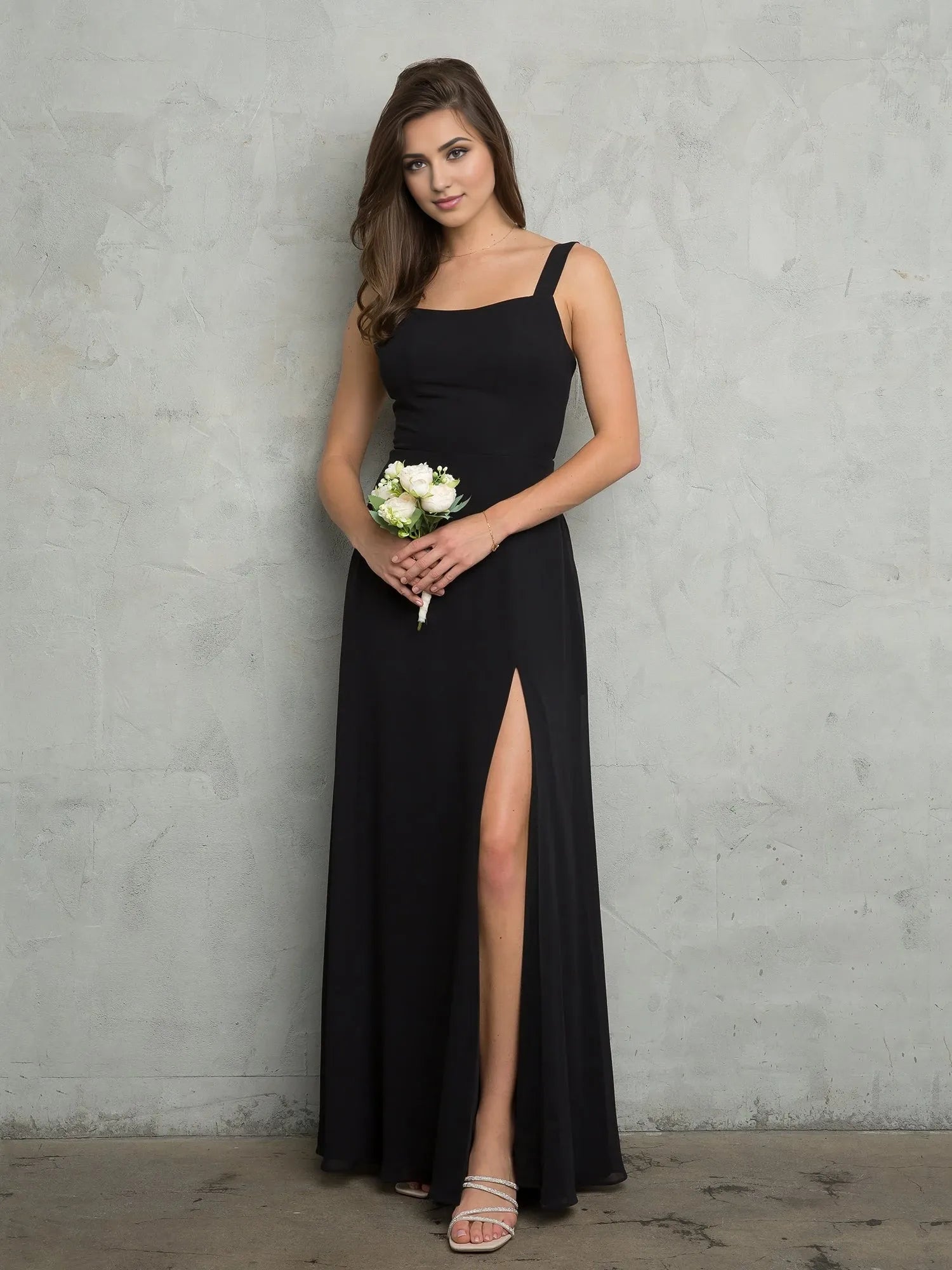 Elegant A-Line Square Neck Sleeveless Open Back Floor Length Prom Dress