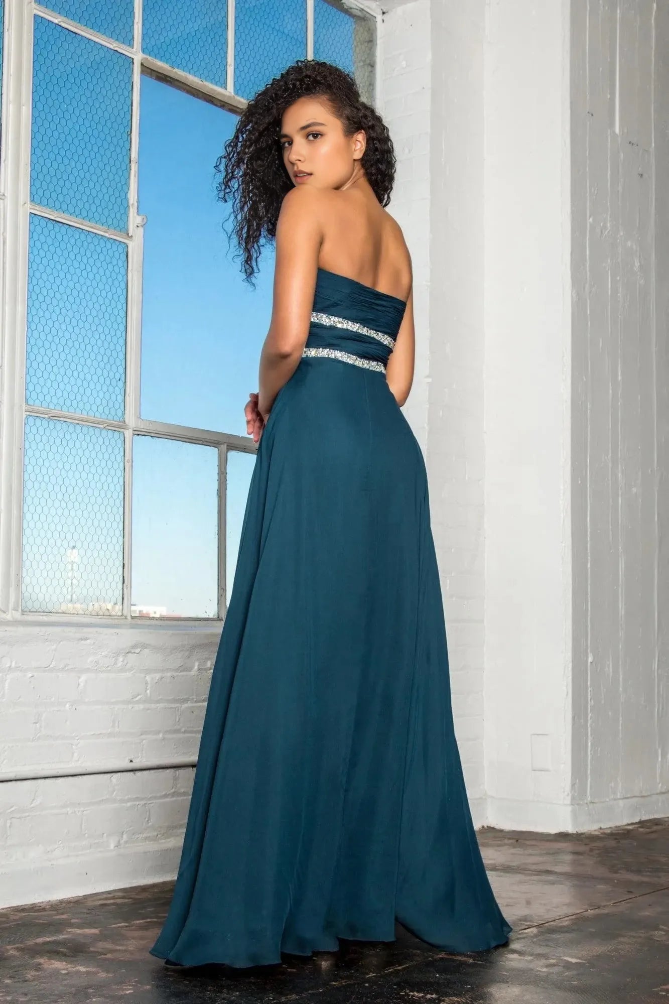 Elegant A-Line Strapless Sleeveless Zipper-Back Floor-Length Beaded Prom Dress