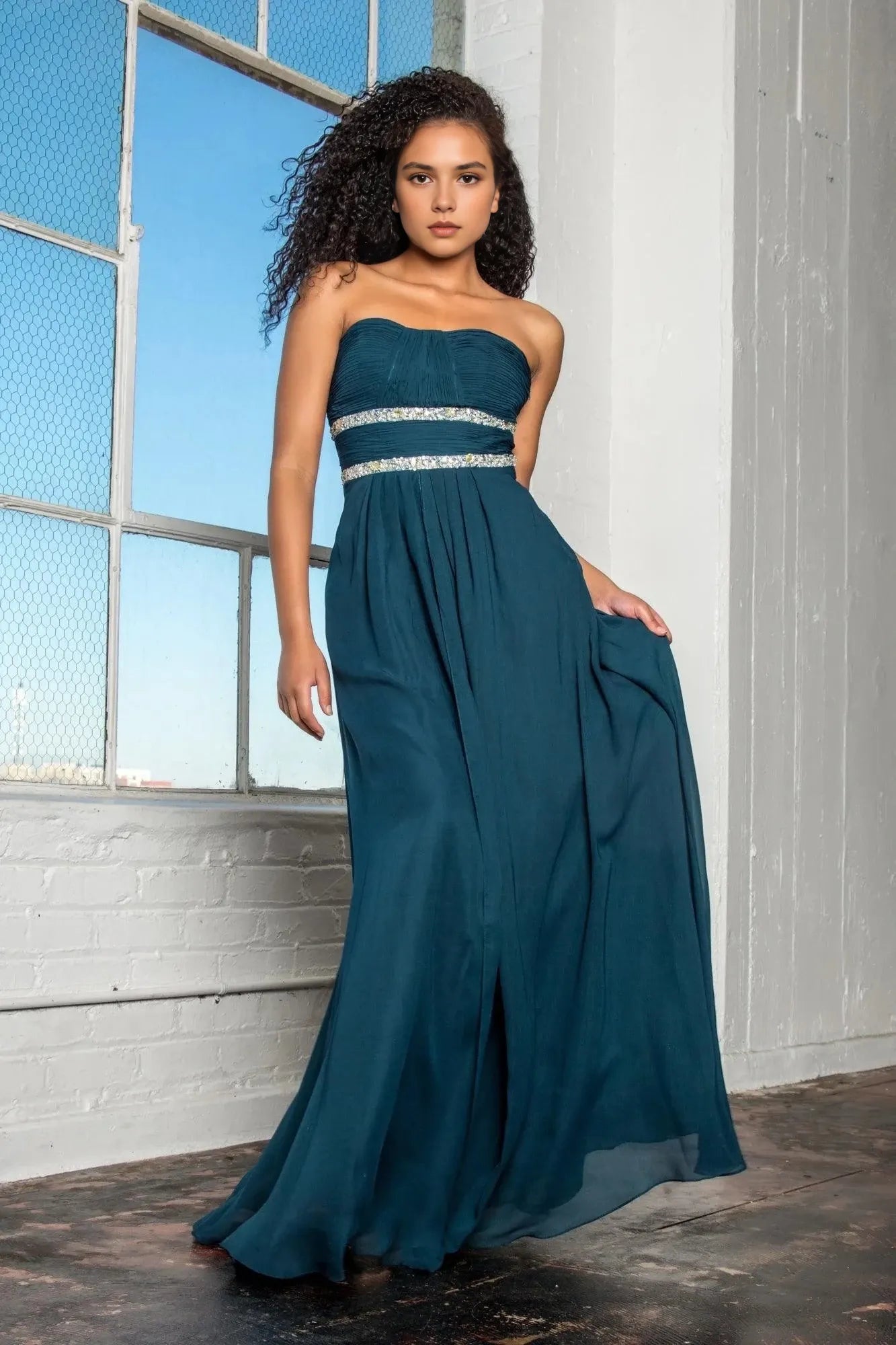 Elegant A-Line Strapless Sleeveless Zipper-Back Floor-Length Beaded Prom Dress