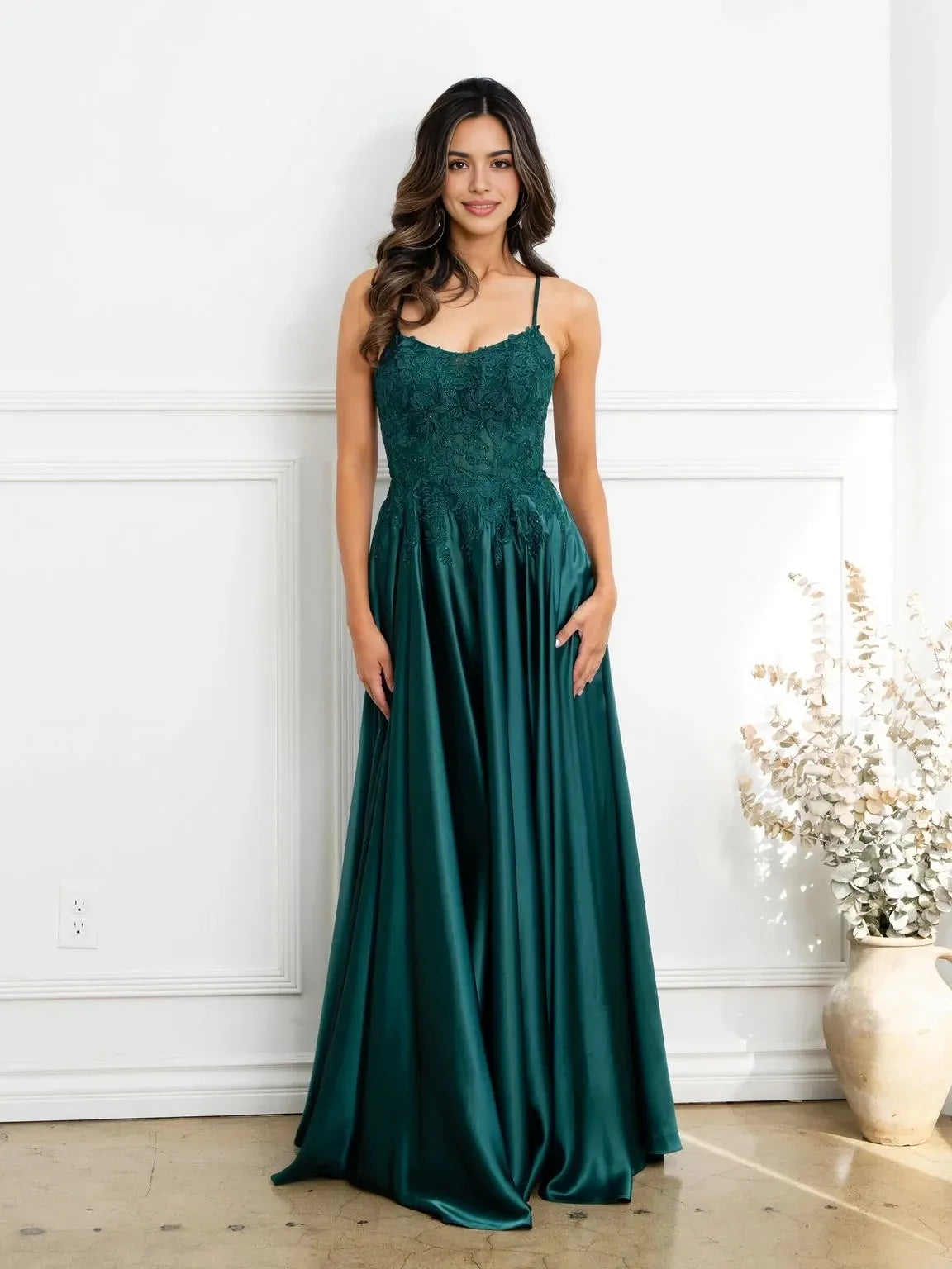 Elegant A-Line Sweetheart Spaghetti Strap Lace Up Back Floor Length Prom Dress
