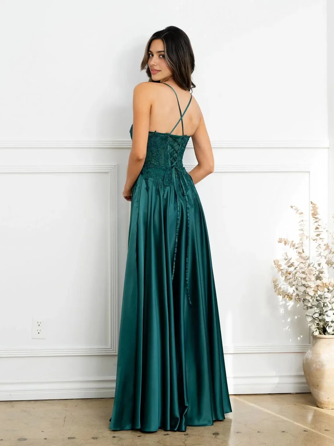 Elegant A-Line Sweetheart Spaghetti Strap Lace Up Back Floor Length Prom Dress