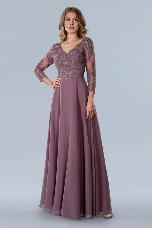 Elegant A-Line V-Neck 3/4-Sleeve Open-Back Floor-Length Prom Dress