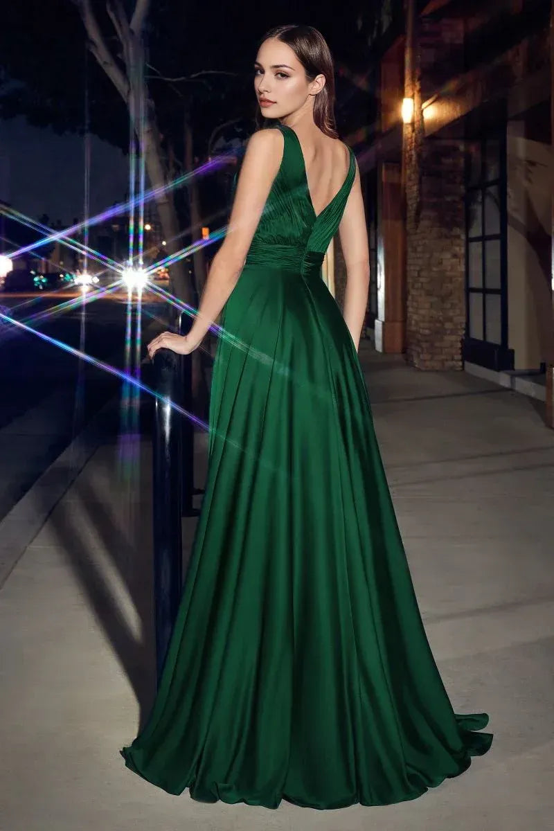 Elegant A-Line V-Neck Sleeveless Deep V Back Floor Length Prom Dress