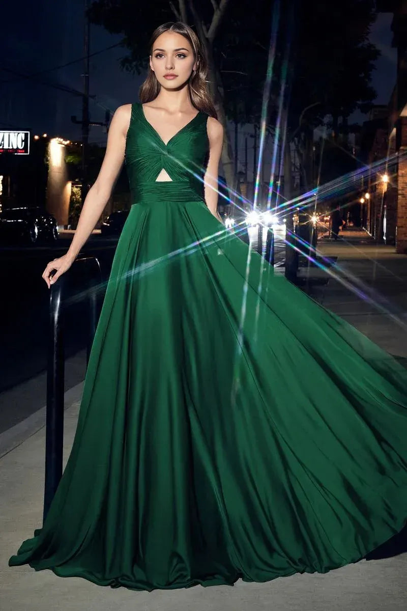 Elegant A-Line V-Neck Sleeveless Deep V Back Floor Length Prom Dress
