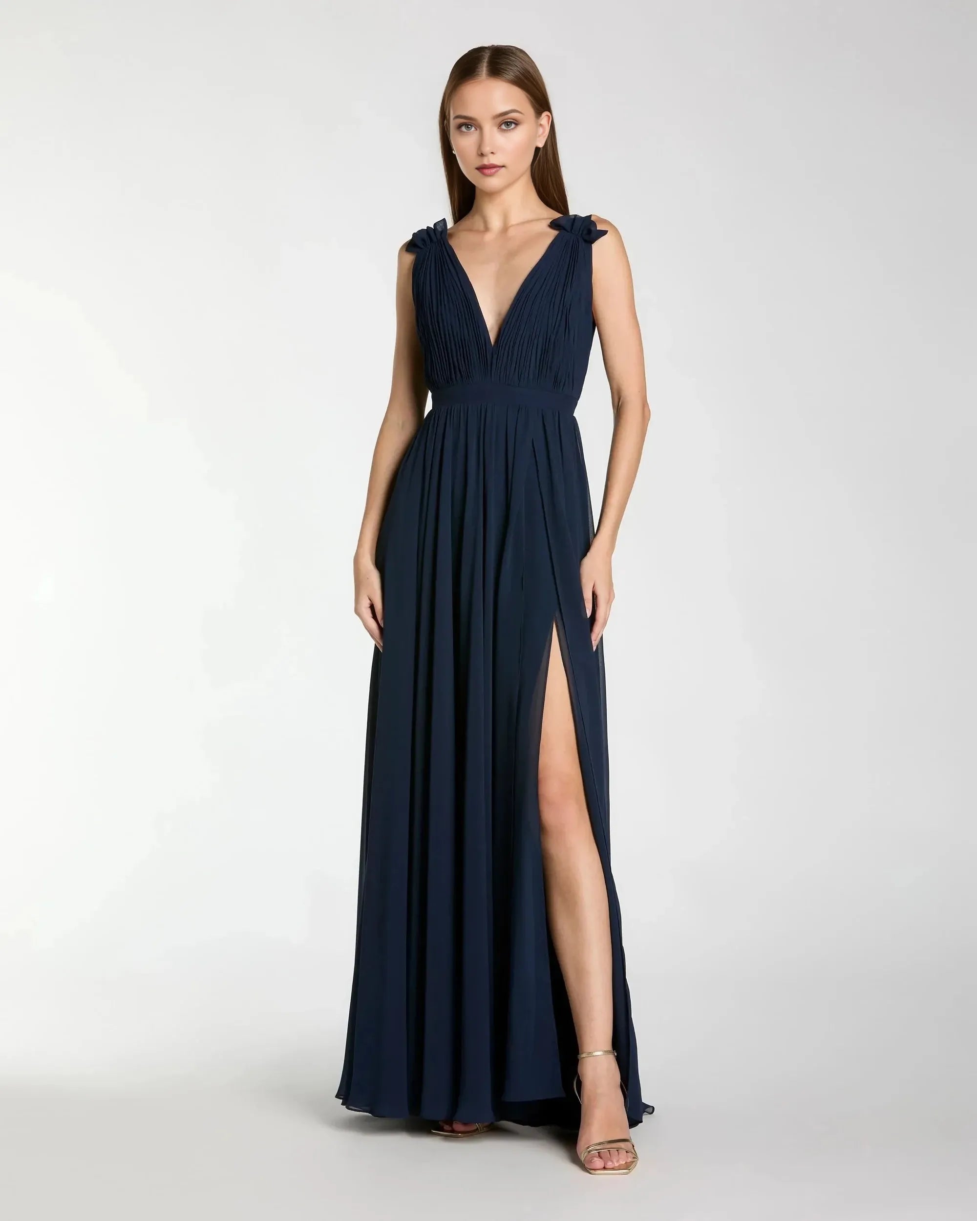 Elegant A-Line V-Neck Sleeveless Open-Back Floor-Length Chiffon Prom Dress