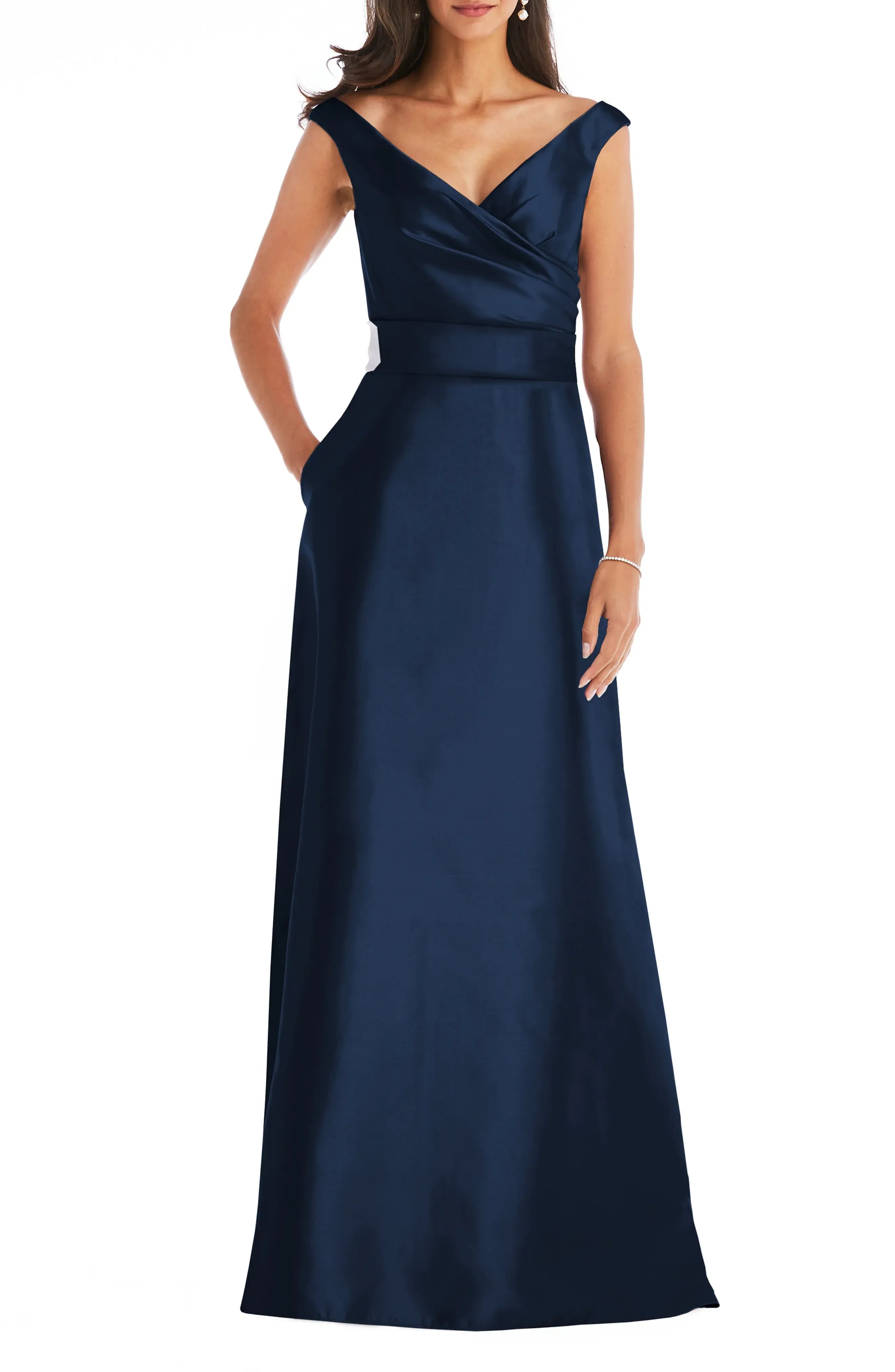 Elegant A Line V Neck Sleeveless Zip Back Maxi For Ladies Evening Dress