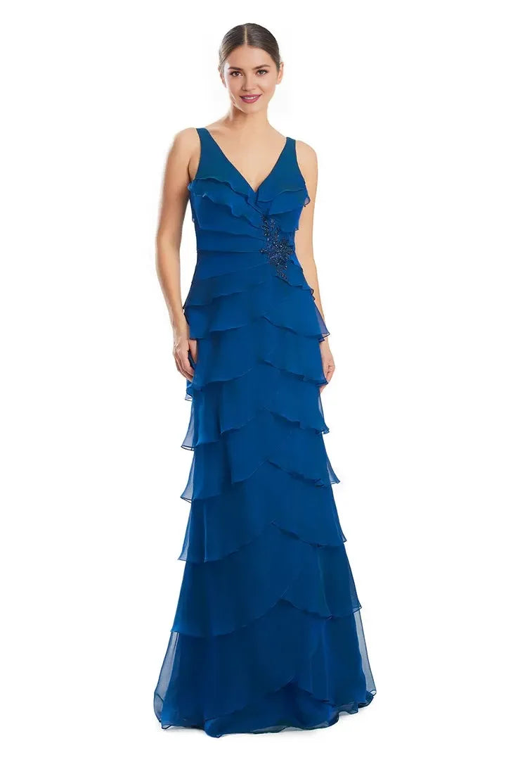 Elegant A-Line V-Neck Sleeveless Zipper Back Tiered Floor Length Prom Dress