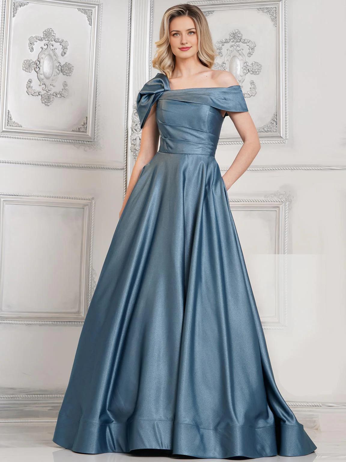 Elegant Ball-Gown Off-Shoulder Single-Sleeve Zipper-Back Floor-Length Prom Dress