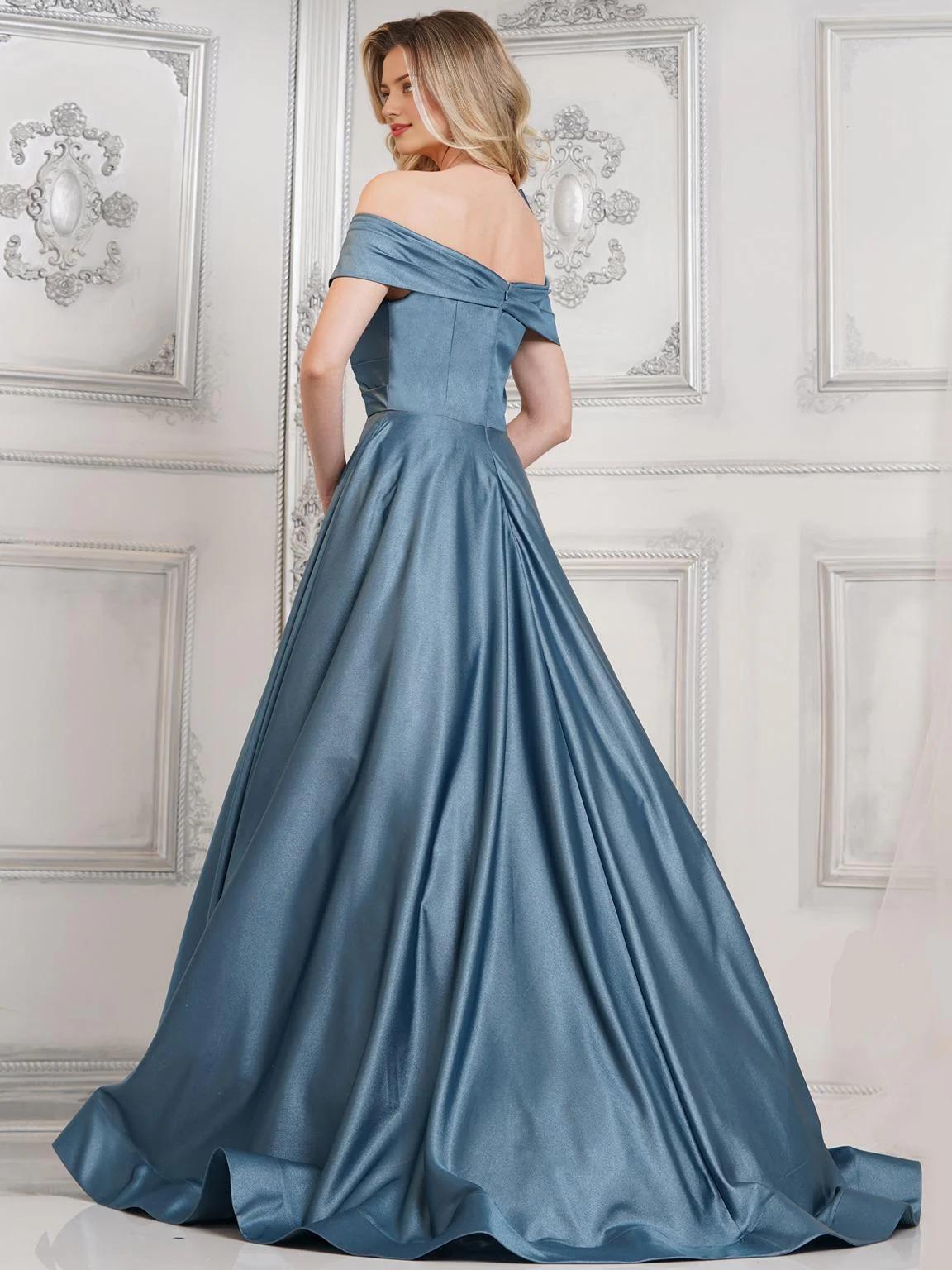 Elegant Ball-Gown Off-Shoulder Single-Sleeve Zipper-Back Floor-Length Prom Dress