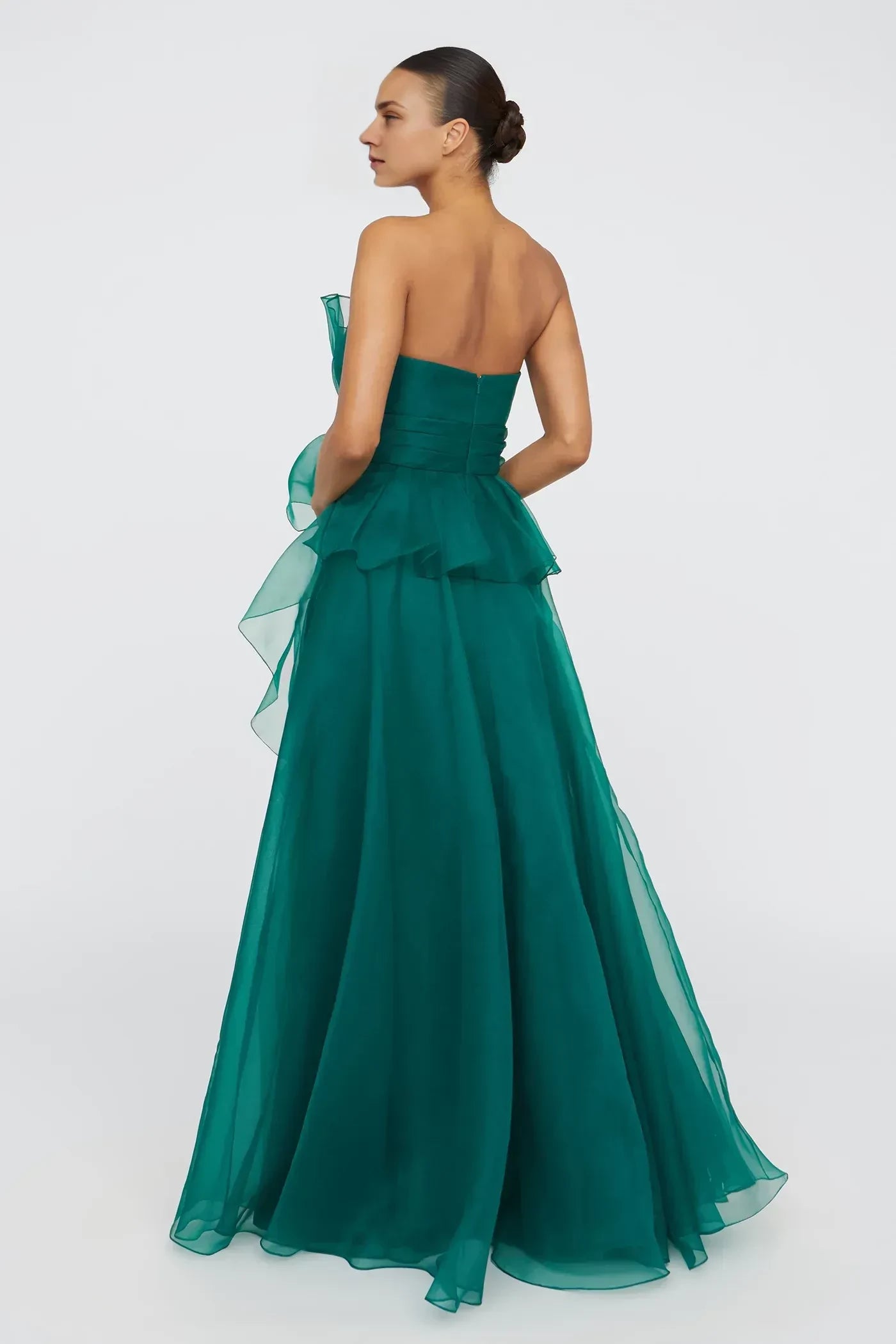 Elegant Ball Gown Strapless Sleeveless Ruffled Back Floor Length Prom Dress