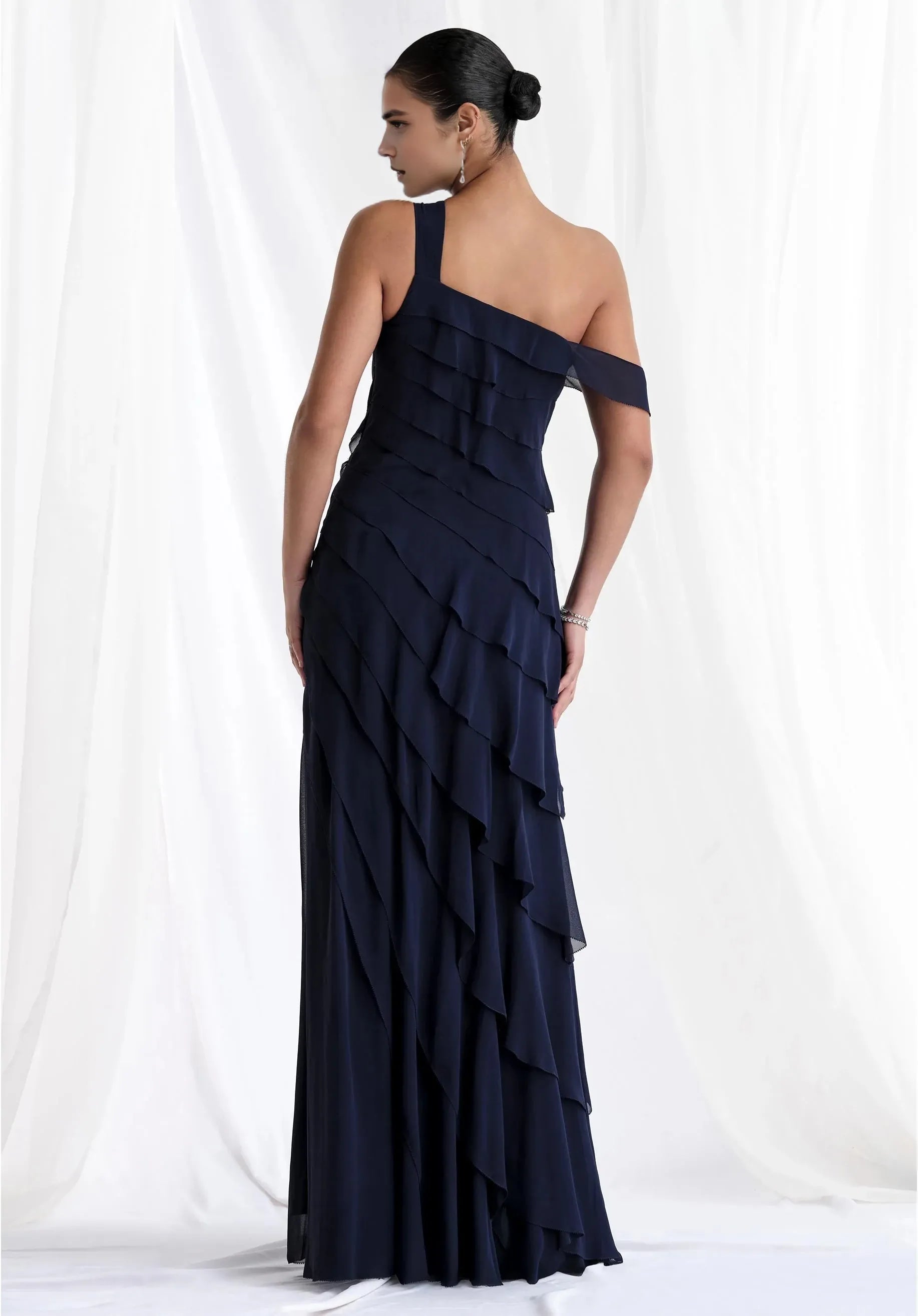 Elegant Column One-Shoulder Cold-Shoulder Zipper-Back Floor-Length Prom Dress