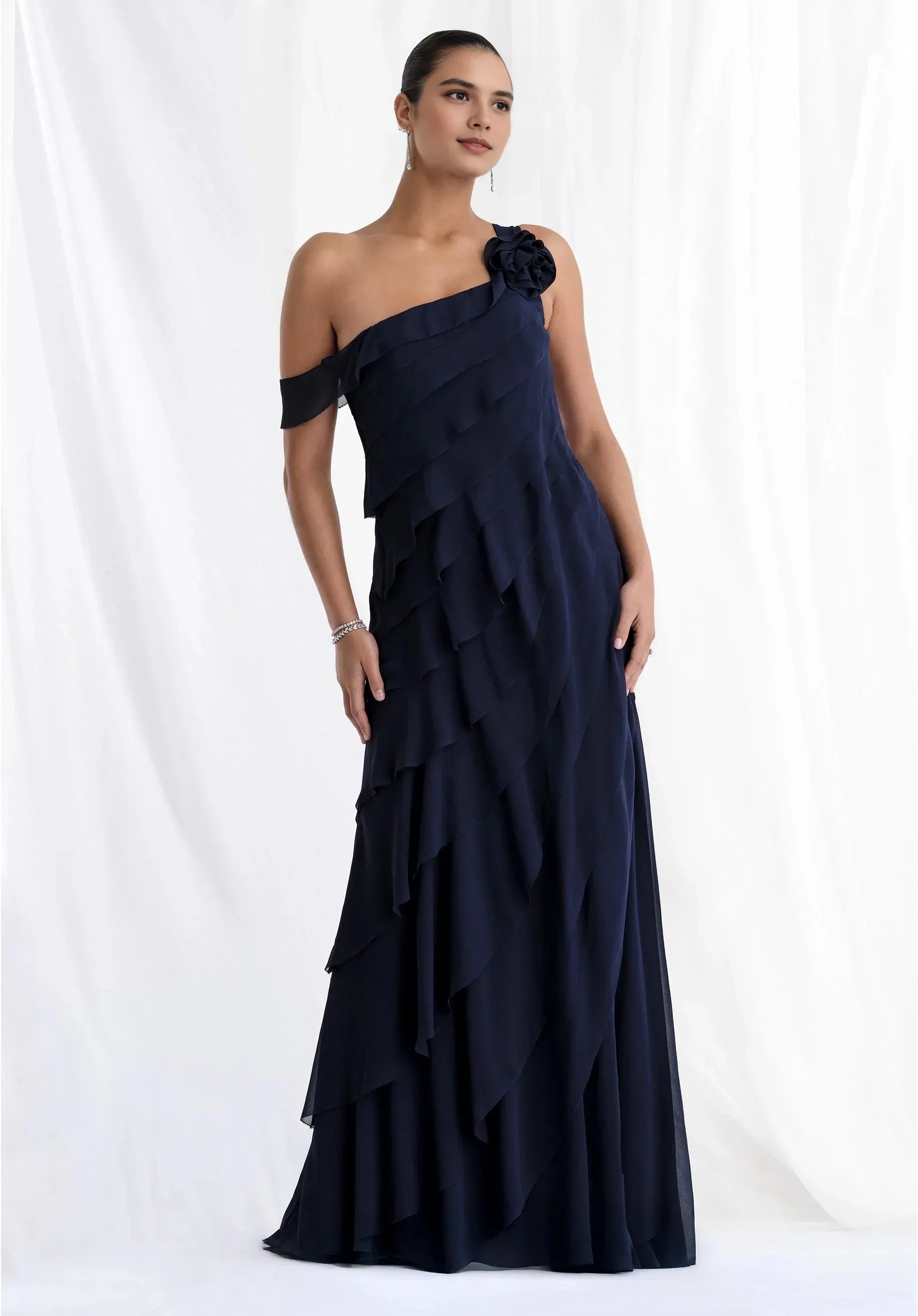 Elegant Column One-Shoulder Cold-Shoulder Zipper-Back Floor-Length Prom Dress