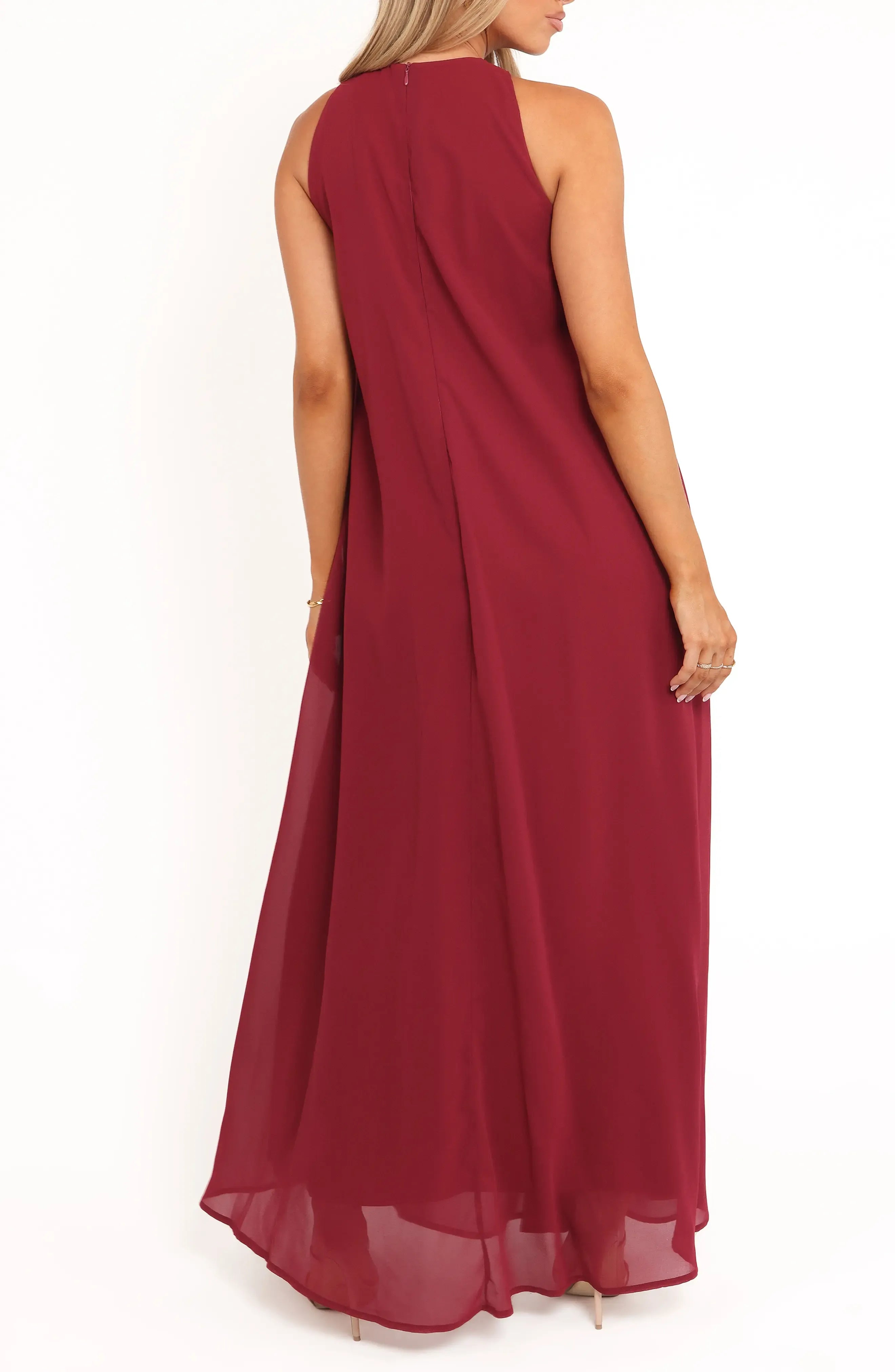 Elegant Flowy Halter Sleeveless Keyhole Back Maxi For Sale Prom Dress