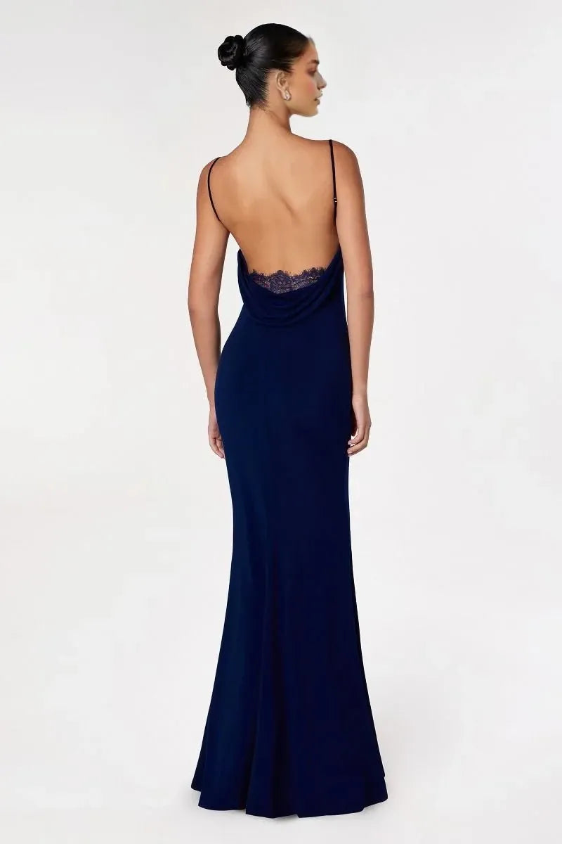 Elegant Mermaid Cowl Neck Spaghetti Strap Cowl Back Floor Length Prom Dress