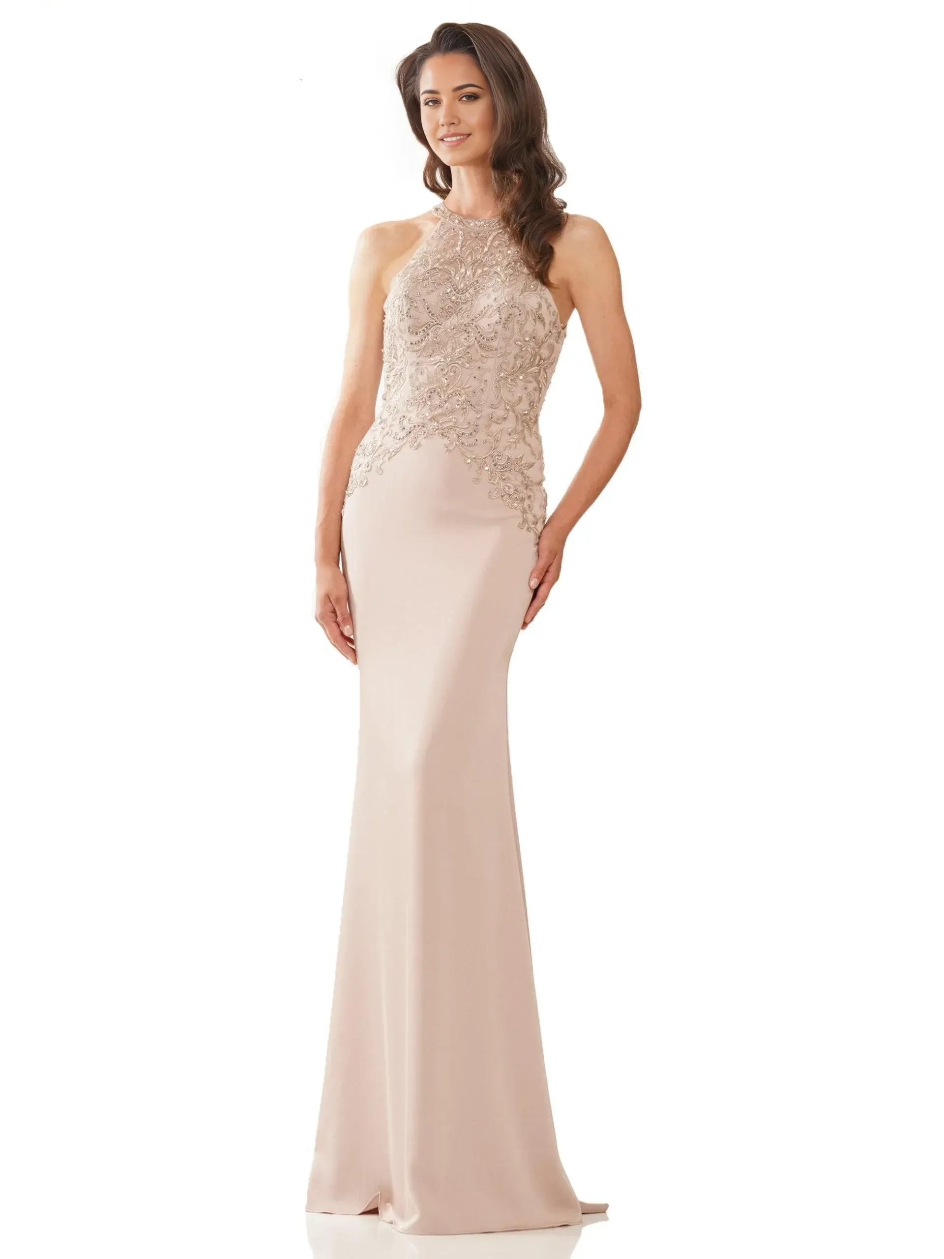 Elegant Mermaid Halter Neck Sleeveless Sheer Back Floor Length Prom Dress