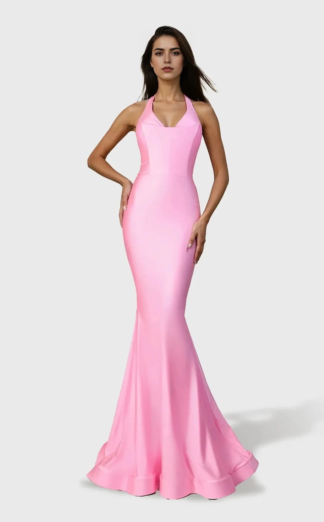 Elegant Mermaid Halter Sleeveless Open-Back Floor-Length Prom Dress