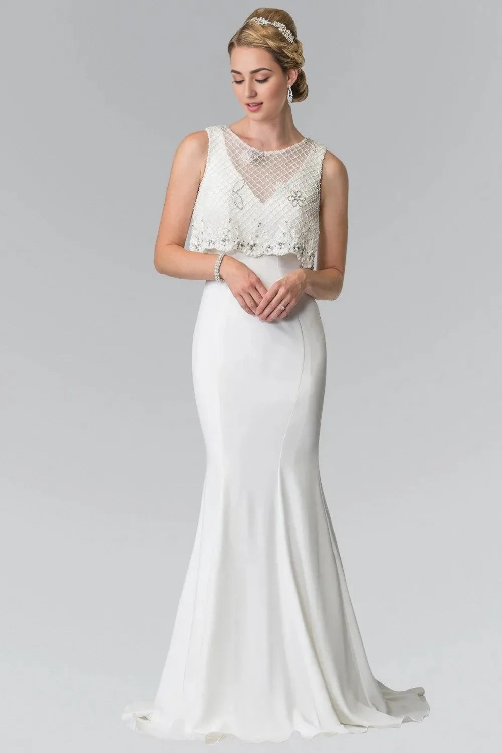 Elegant Mermaid High-Neck Sleeveless Zipper-Back Floor-Length Beaded Prom Dress