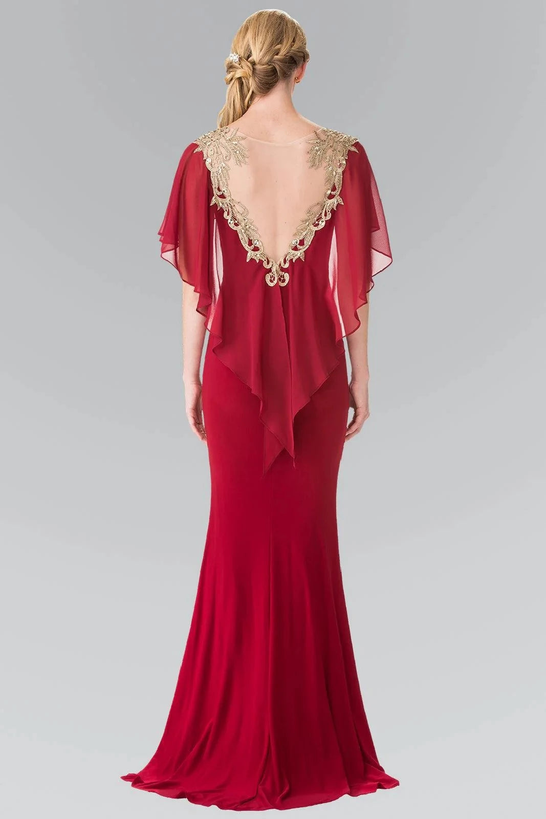 Elegant Mermaid Illusion Neck Cape Sleeve Open Back Floor Length Prom Dress