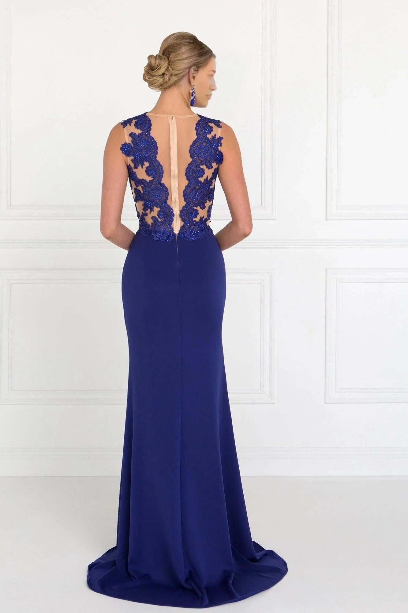 Elegant Mermaid Illusion Neck Sleeveless Zipper Back Train Floor Length Prom Dress
