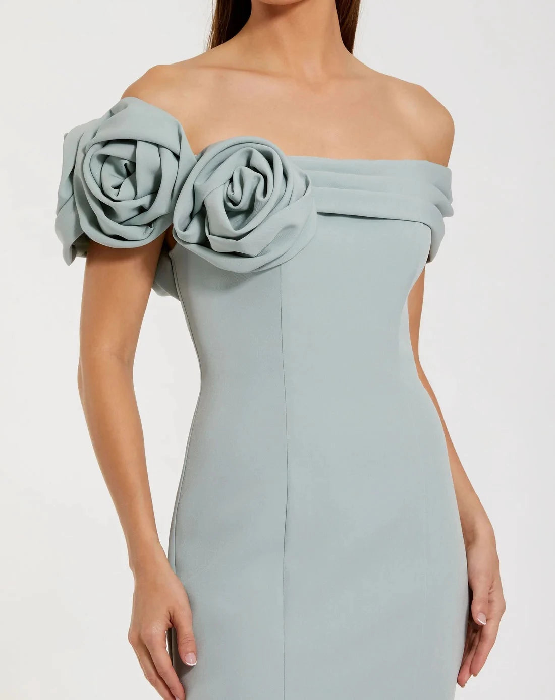 Elegant Mermaid Off-Shoulder Rosette Sleeve Zipper Back Floor Length Prom Dress
