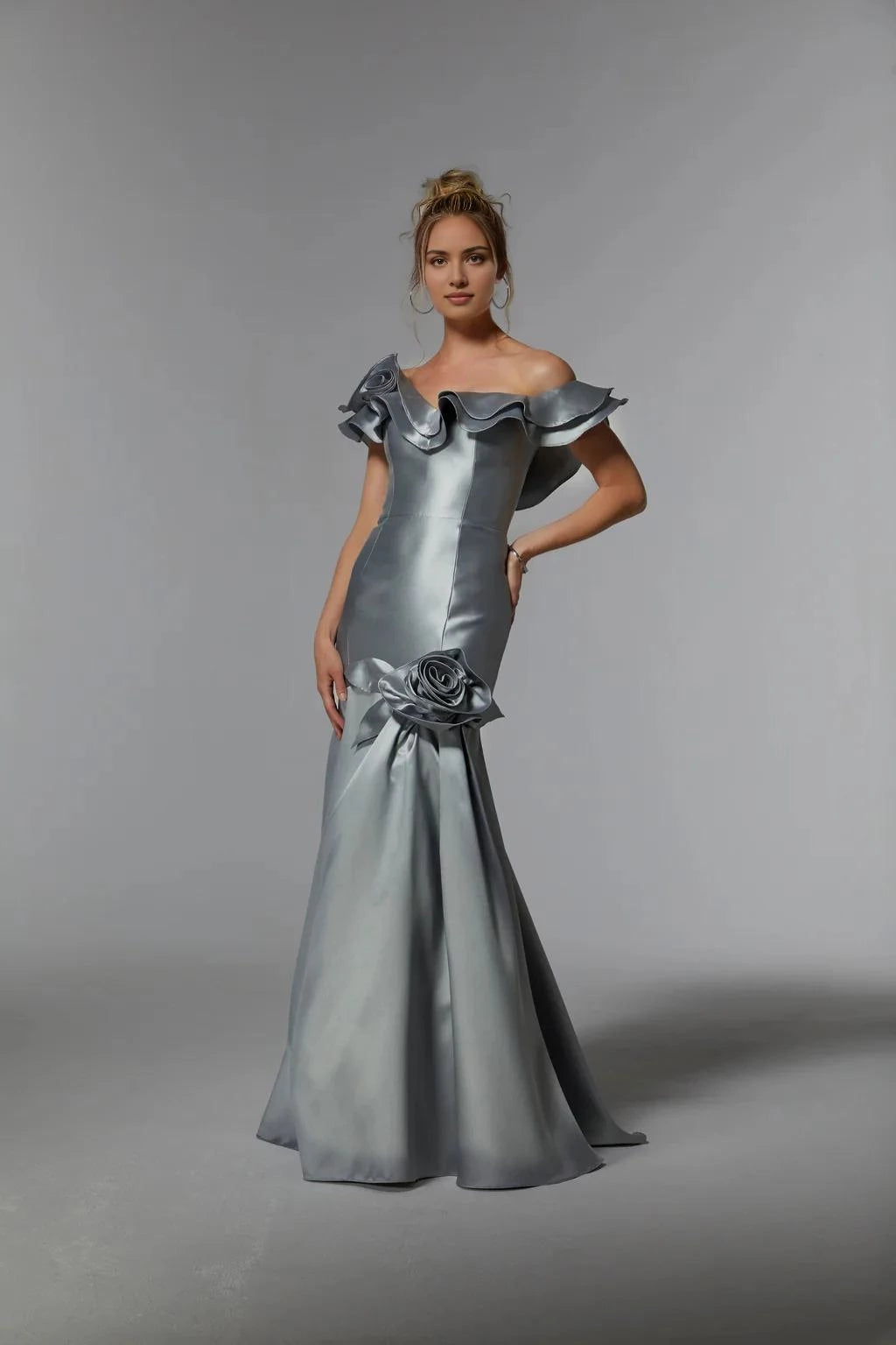 Elegant Mermaid Off-Shoulder Ruffle Sleeve Open Back Floor Length Prom Dress