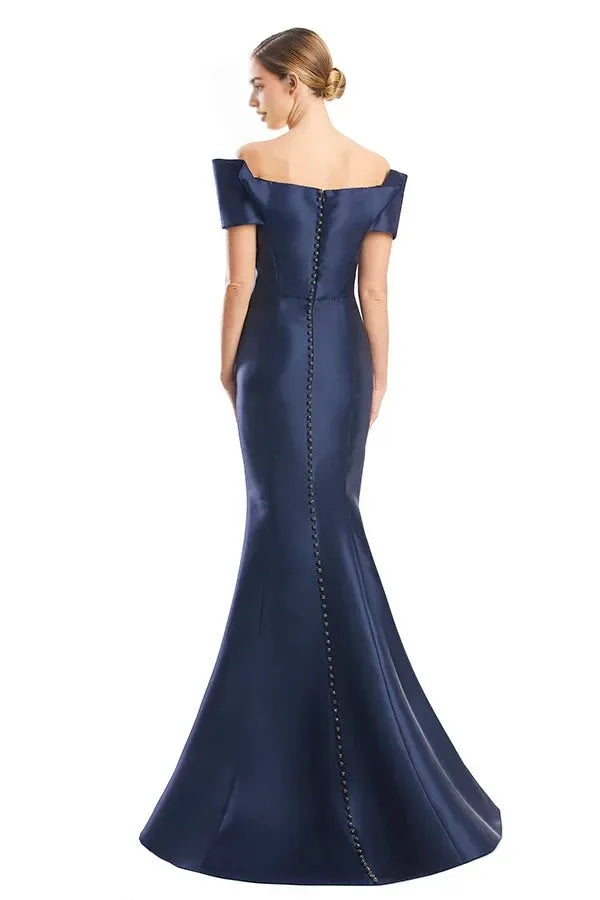 Elegant Mermaid Off Shoulder Short Sleeve Button Back Floor Length Prom Dress