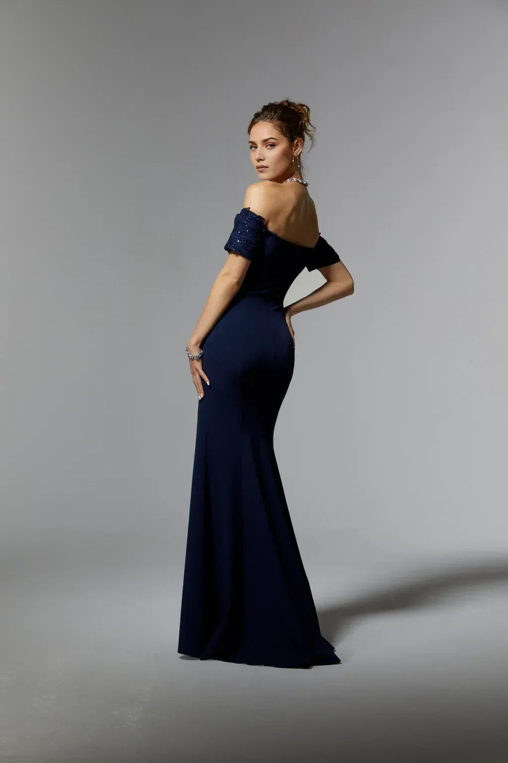 Elegant Mermaid Off-Shoulder Short Sleeve Open Back Floor Length Prom Dress