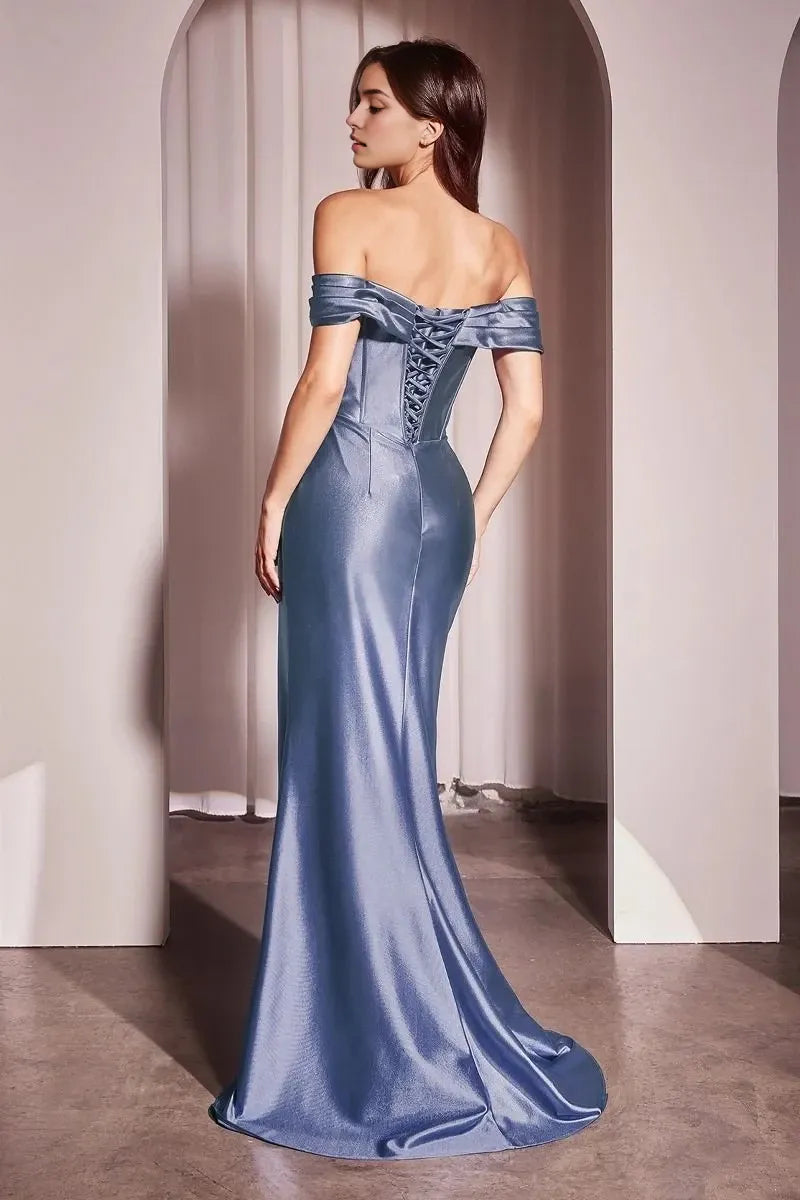 Elegant Mermaid Off-Shoulder Sleeveless Lace Up Back Train Floor Length Prom Dress