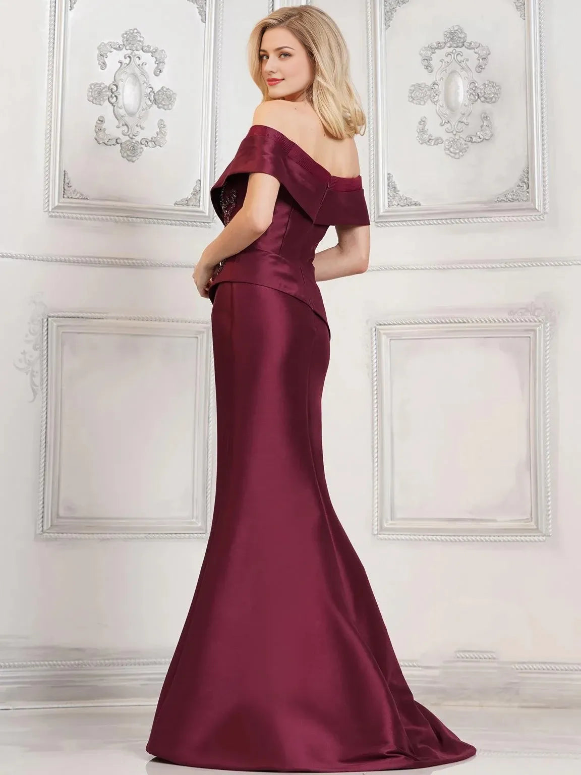 Elegant Mermaid Off-Shoulder Sleeveless Zipper Back Train-Floor Length Prom Dress