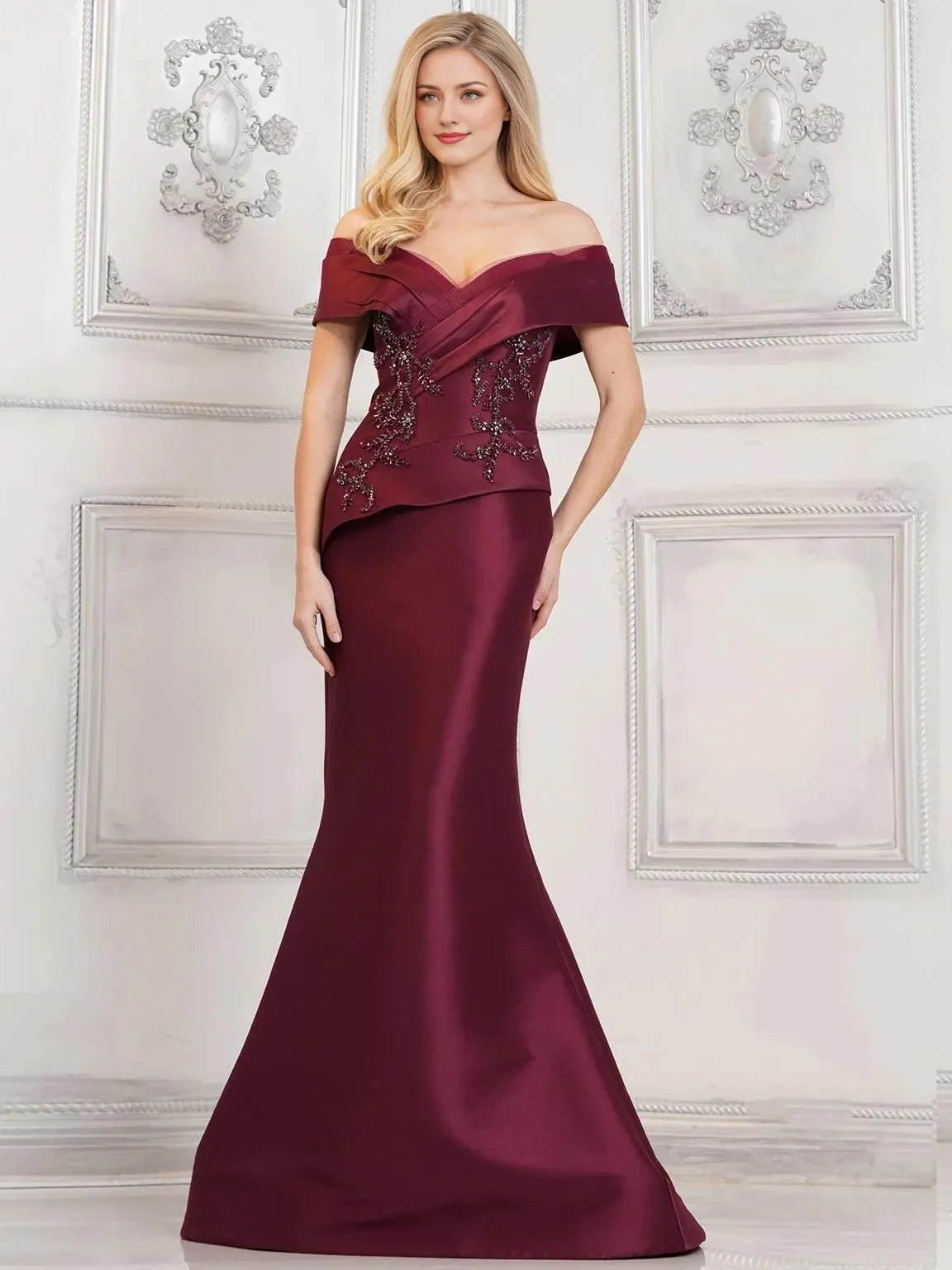 Elegant Mermaid Off-Shoulder Sleeveless Zipper Back Train-Floor Length Prom Dress