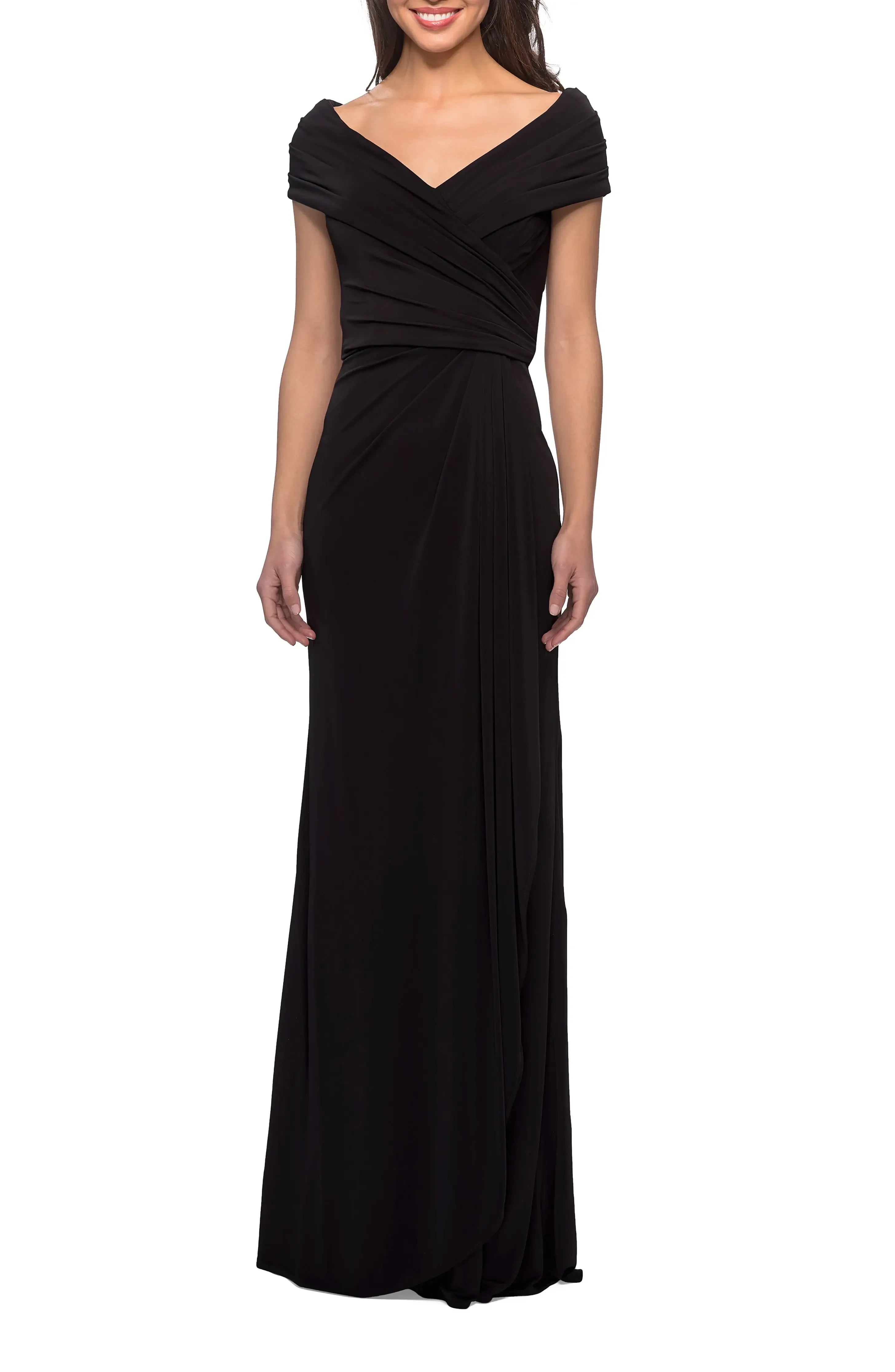 Elegant Mermaid Off-the-Shoulder Short-Sleeve Ruched Back Floor Length For Sale Prom Dress