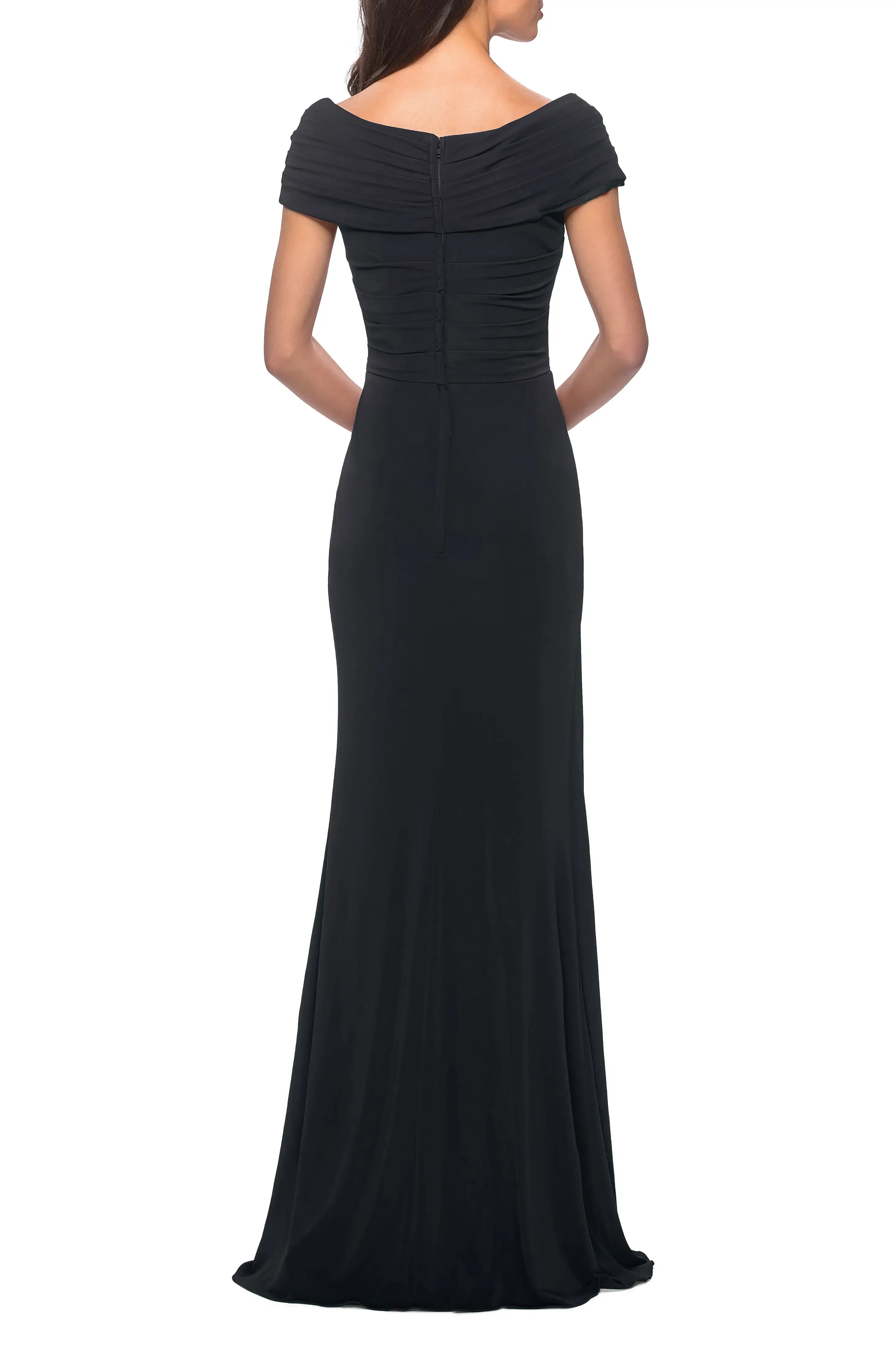 Elegant Mermaid Off-the-Shoulder Short-Sleeve Ruched Back Floor Length For Sale Prom Dress