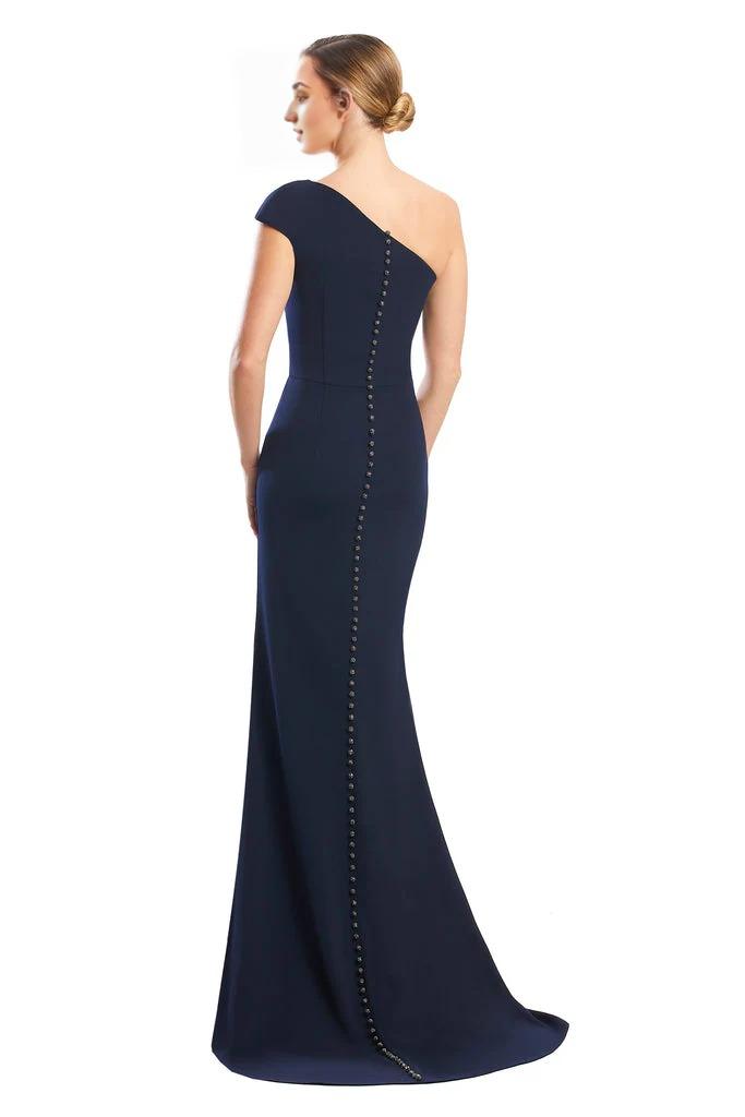 Elegant Mermaid One Shoulder Cap Sleeve Button Back Train Floor Length Prom Dress