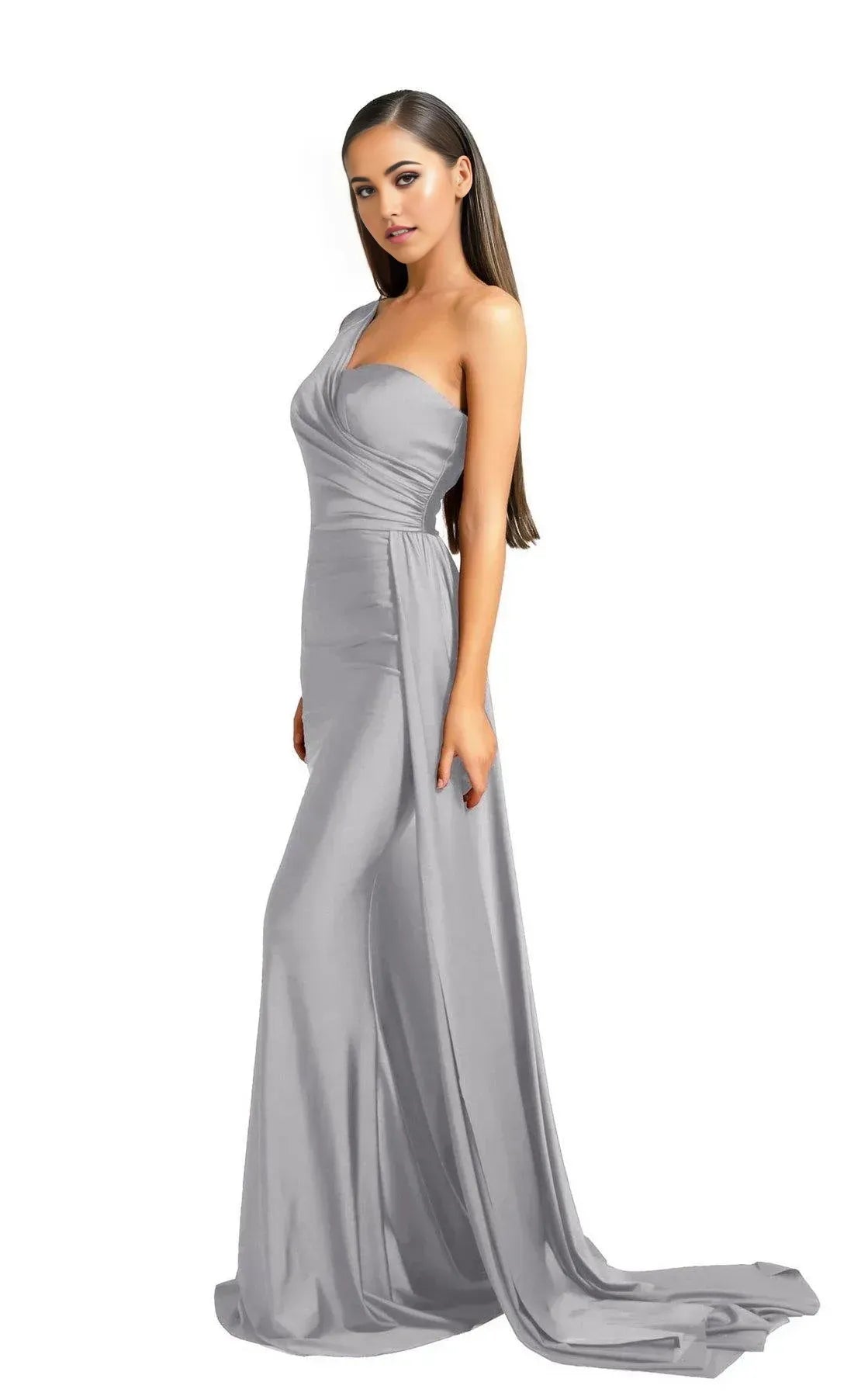 Elegant Mermaid One Shoulder Sleeveless Open Back Floor Length Prom Dress