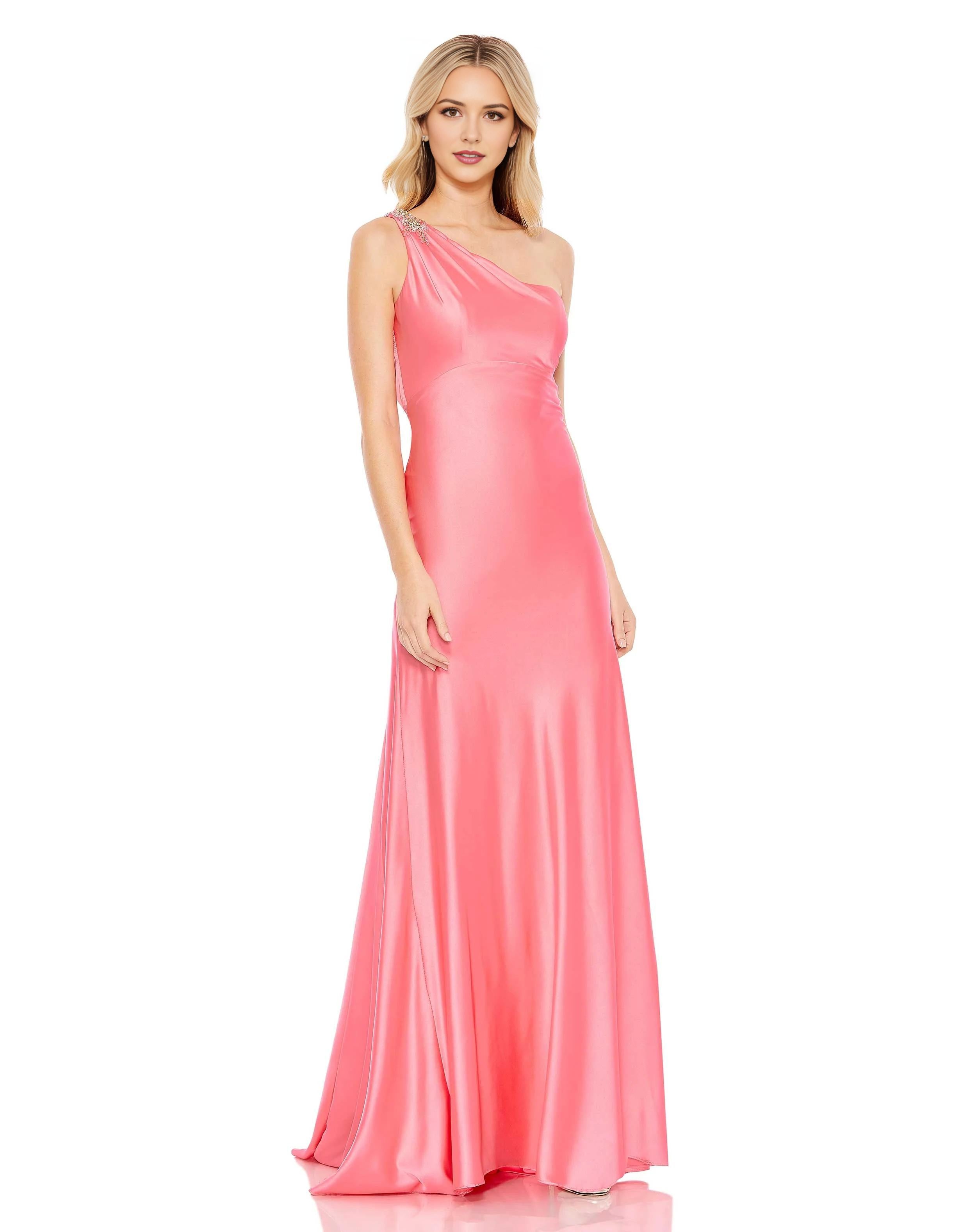 Elegant Mermaid One Shoulder Sleeveless Open Back Floor Length Prom Dress