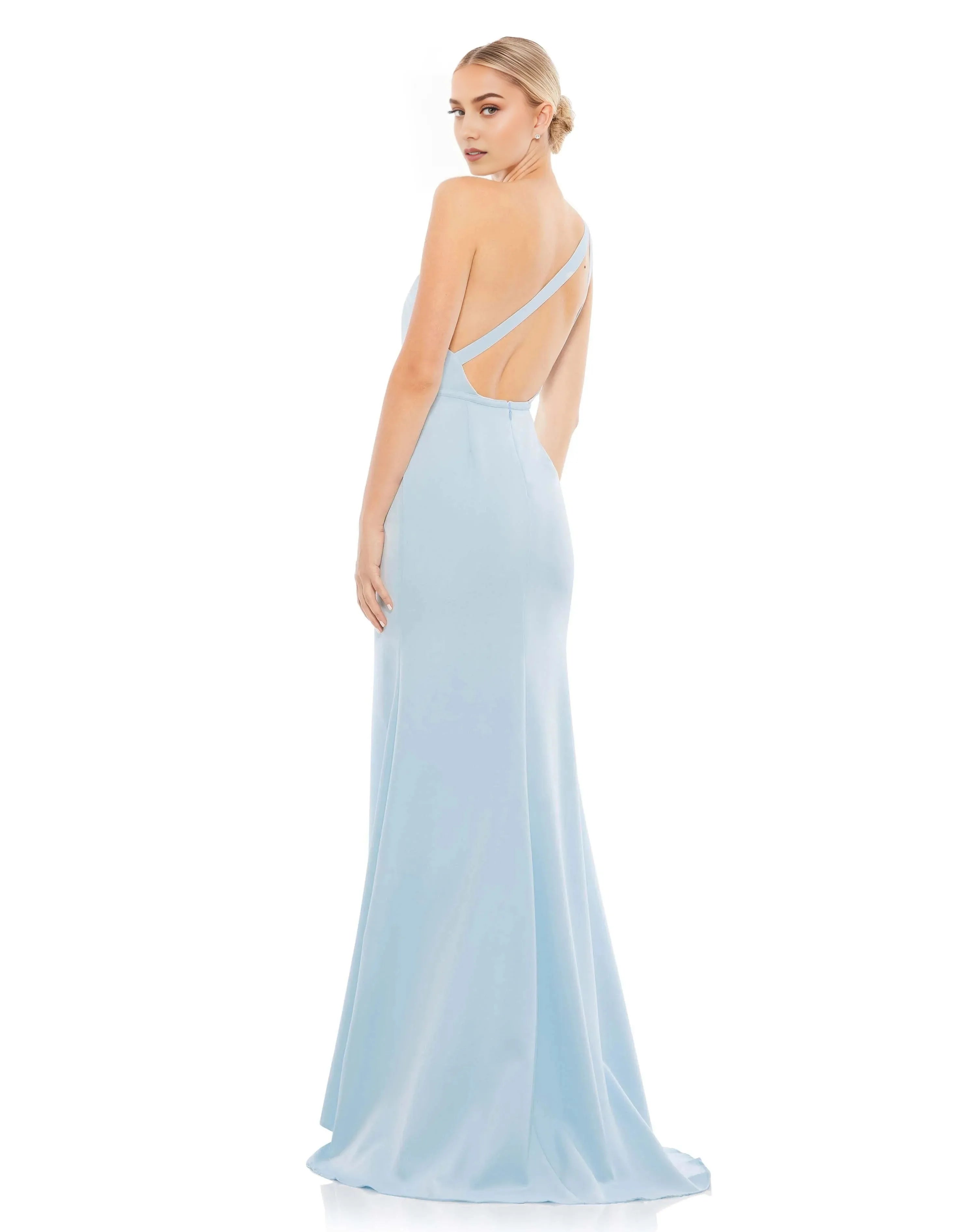 Elegant Mermaid One-Shoulder Sleeveless Open-Back Floor-Length Satin Prom Dress