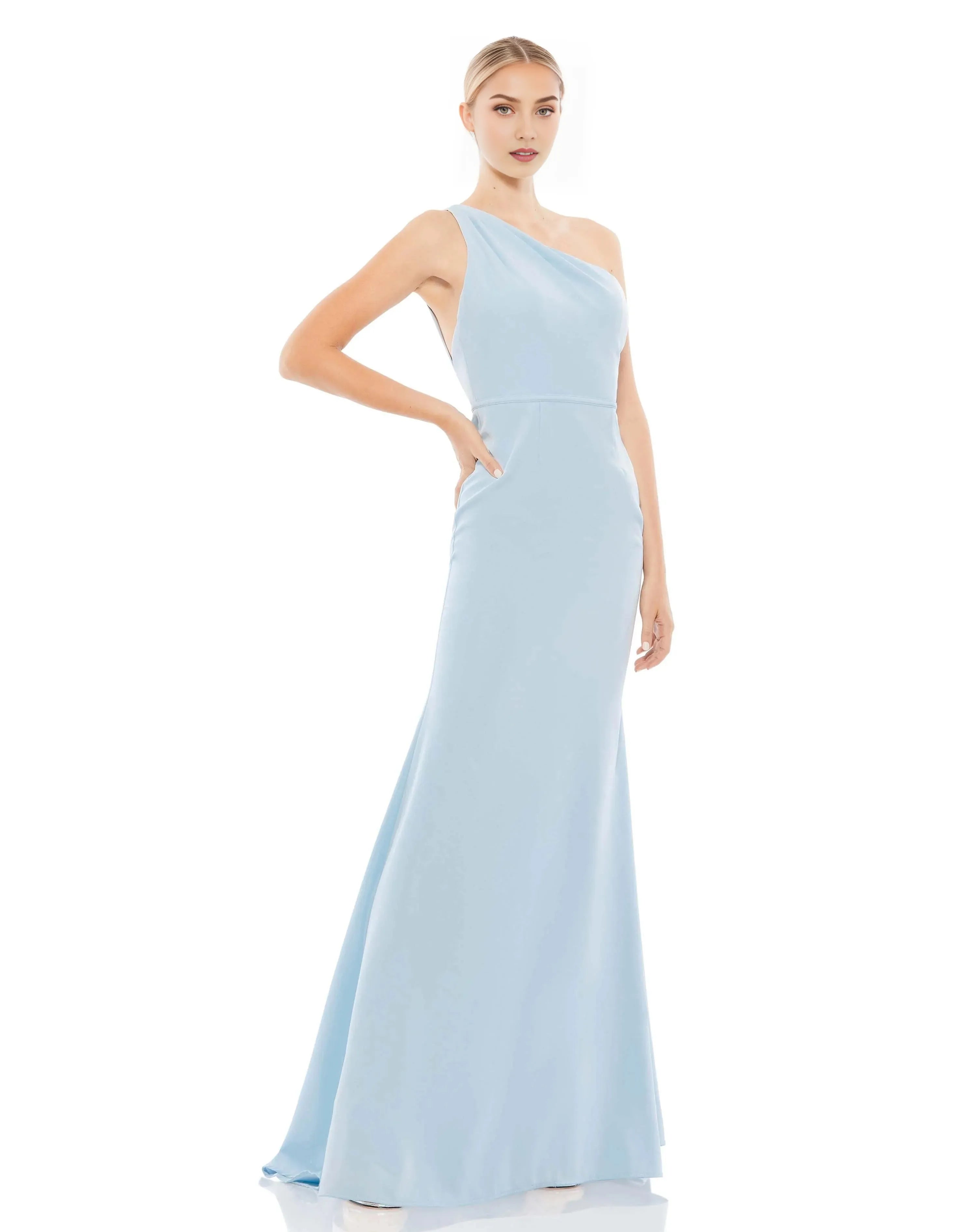 Elegant Mermaid One-Shoulder Sleeveless Open-Back Floor-Length Satin Prom Dress