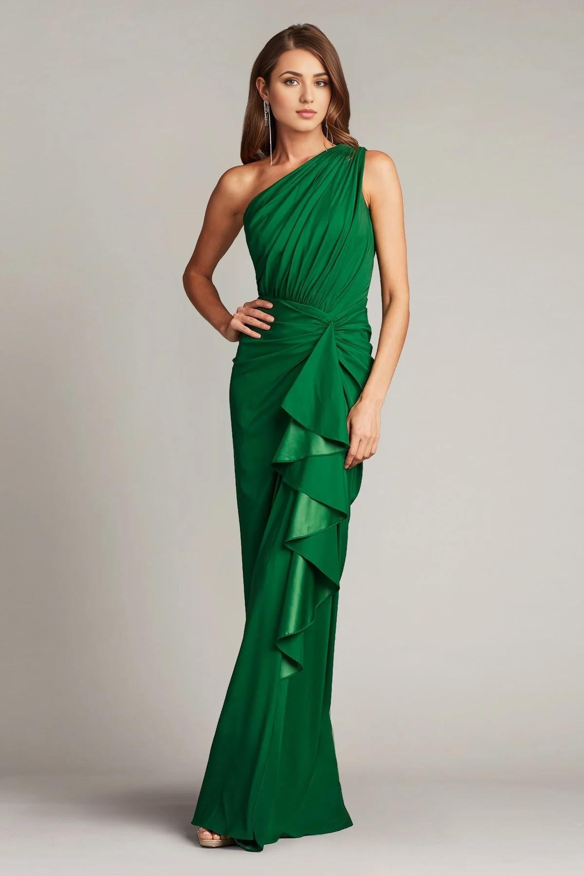 Elegant Mermaid One Shoulder Sleeveless Zipper Back Floor Length Prom Dress