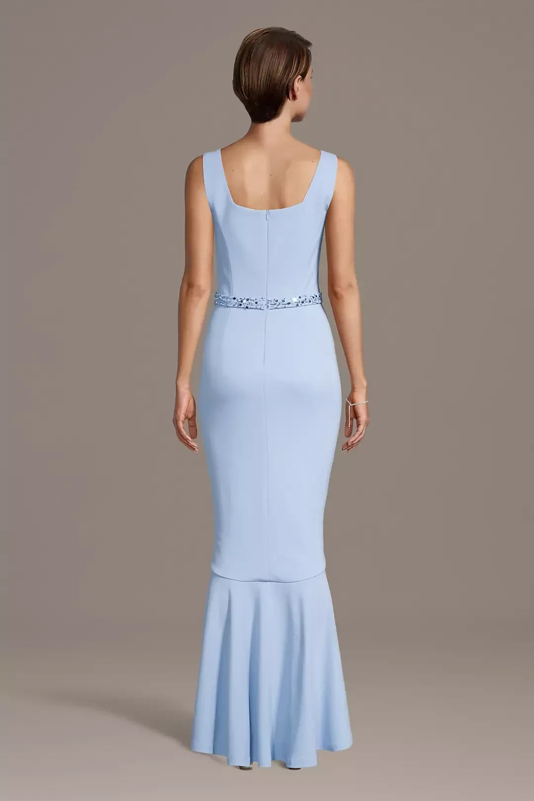 Elegant Mermaid Square Neck Sleeveless Beaded Back High Low Mother of the Bride Dress
