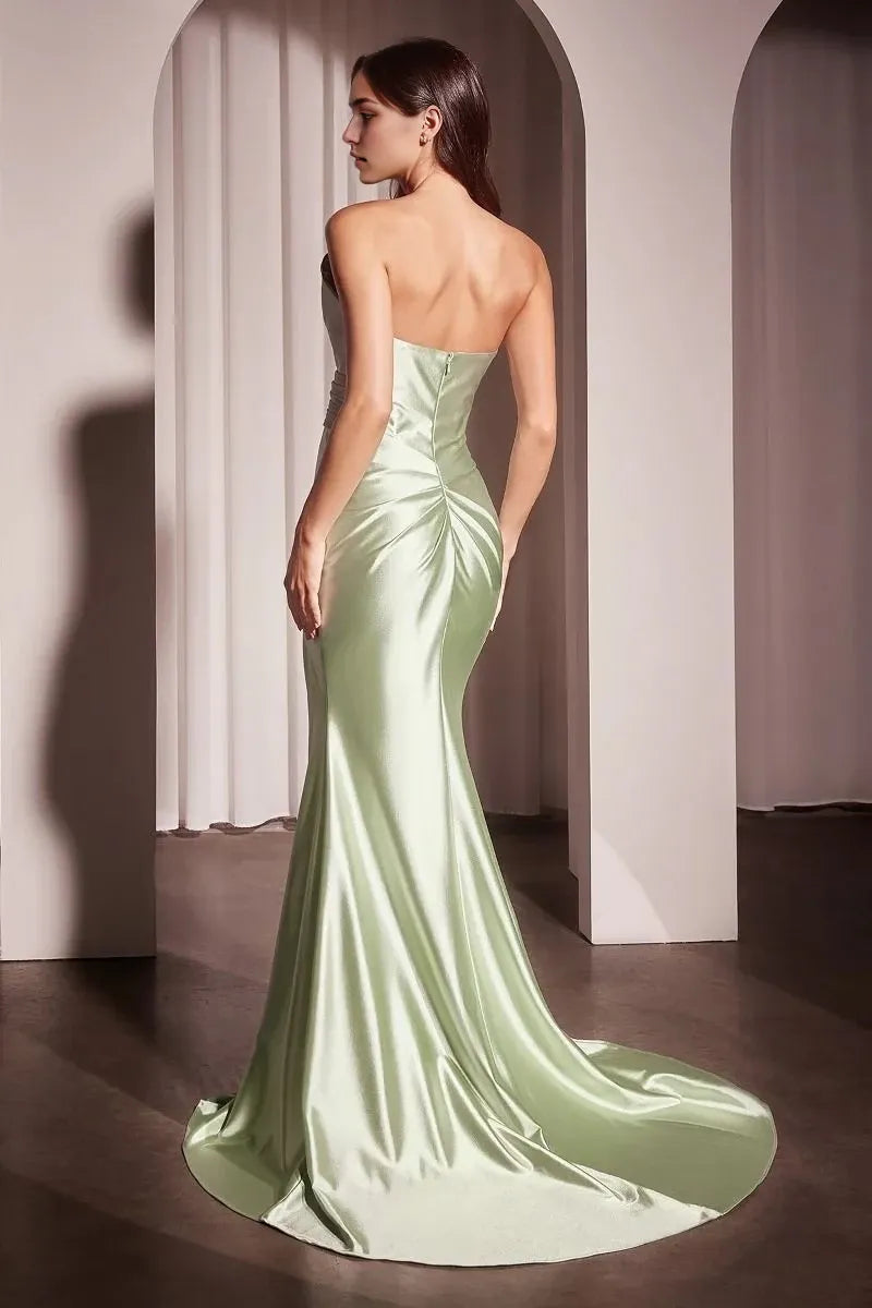 Elegant Mermaid Strapless Sleeveless Zipper Back Train Floor Length Prom Dress