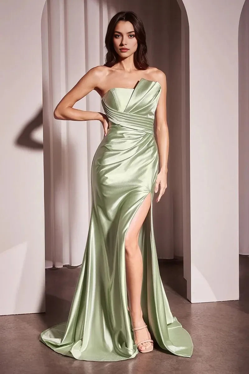 Elegant Mermaid Strapless Sleeveless Zipper Back Train Floor Length Prom Dress