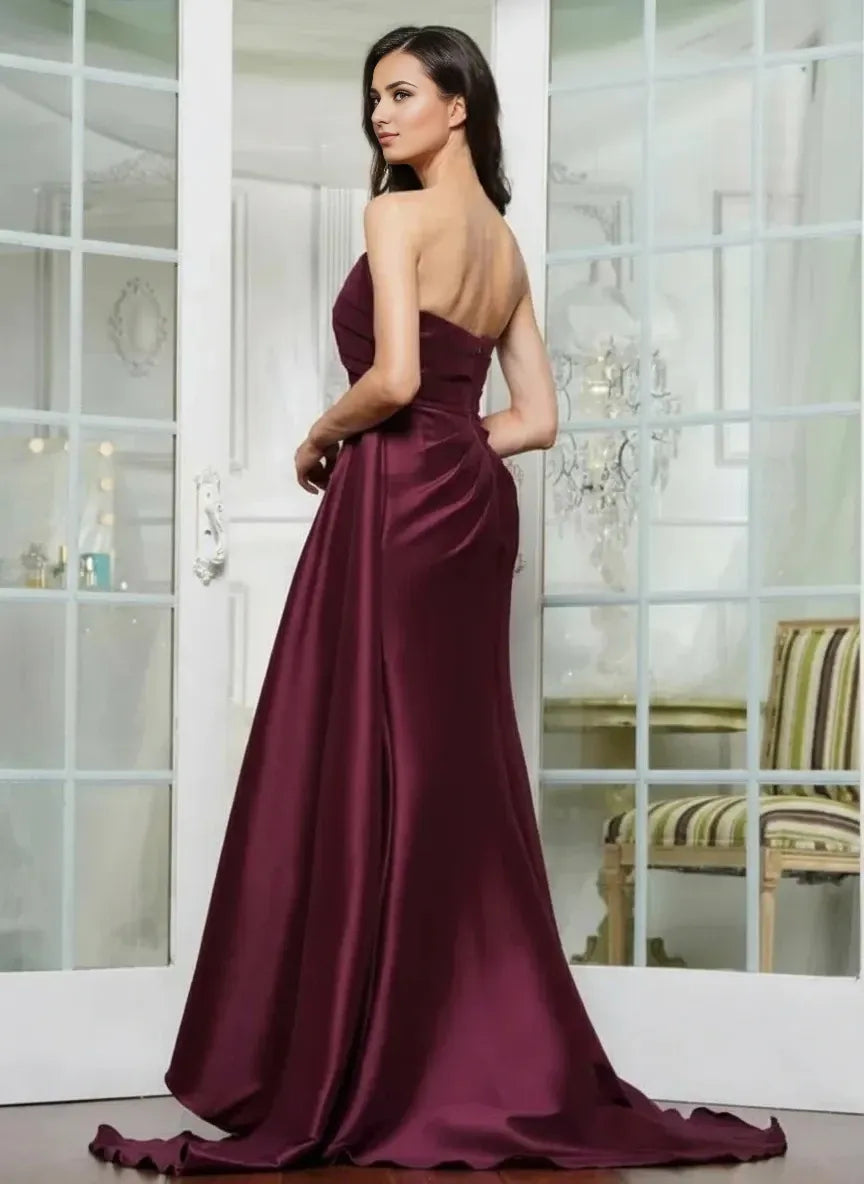 Elegant Mermaid Strapless Zipper Back Train Floor Length Prom Dress