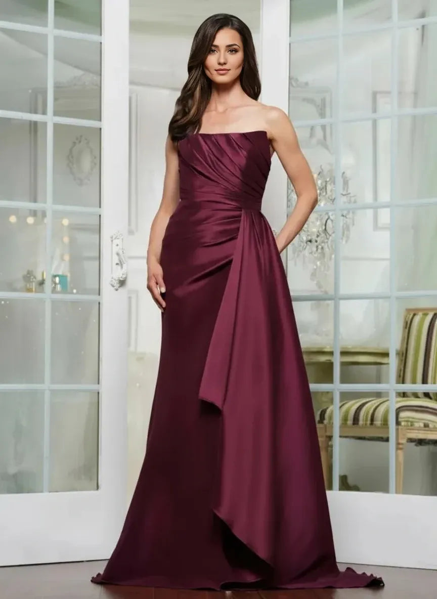 Elegant Mermaid Strapless Zipper Back Train Floor Length Prom Dress