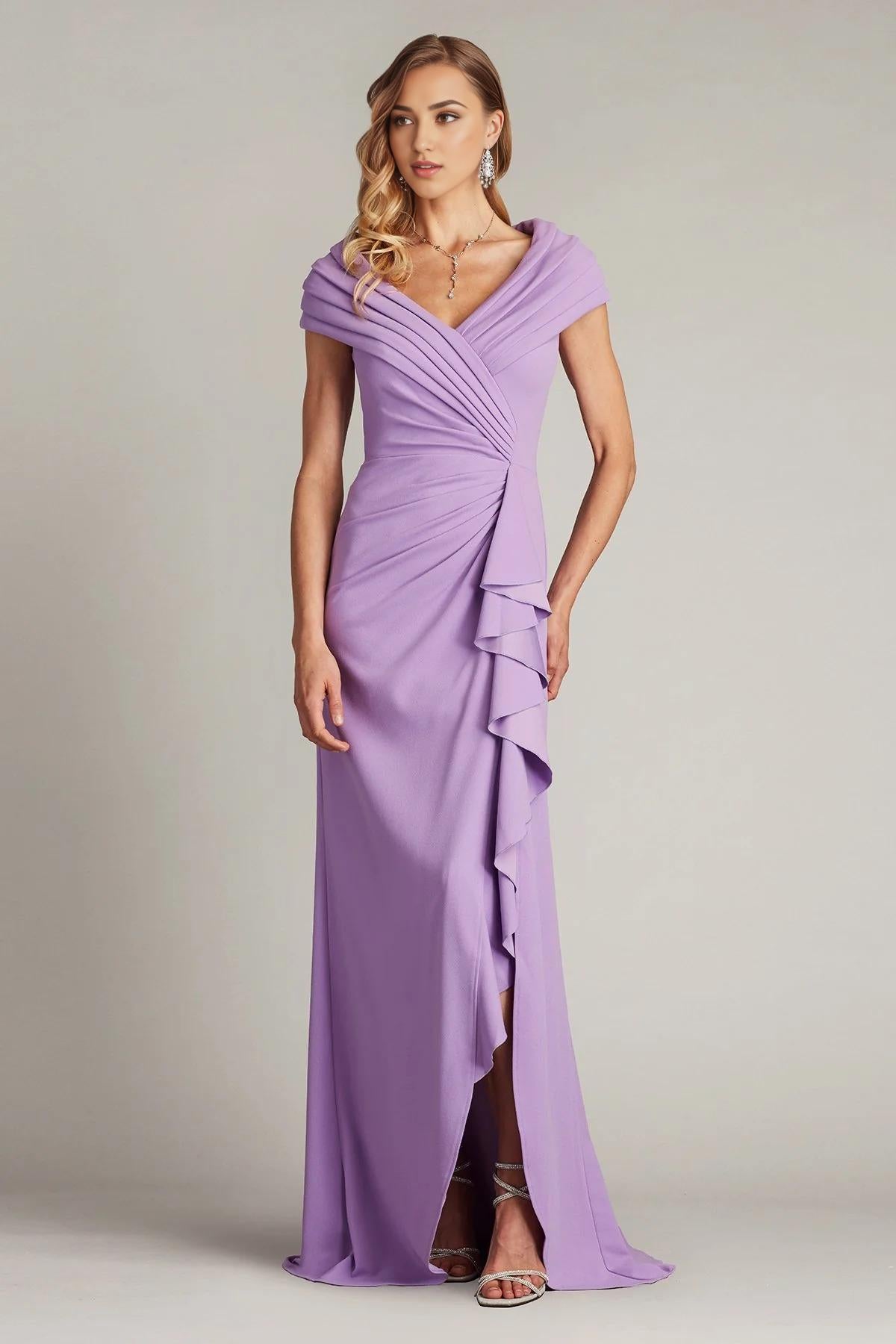 Elegant Mermaid V Neck Cap Sleeve Zipper Back Train Floor Length Prom Dress